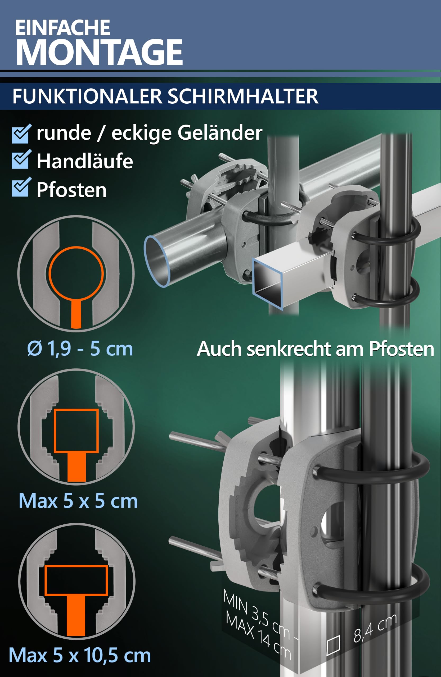 4smile Sonnenschirm Balkon 3-in-1 SET, Anthrazit