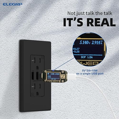 Miniatura 4 de ELEGRP Tomacorrientes USB, toma de pared de 3 puertos, toma eléctrica de 30 W 6.0 A, toma de corriente resistente a manipulaciones de 15 amperios