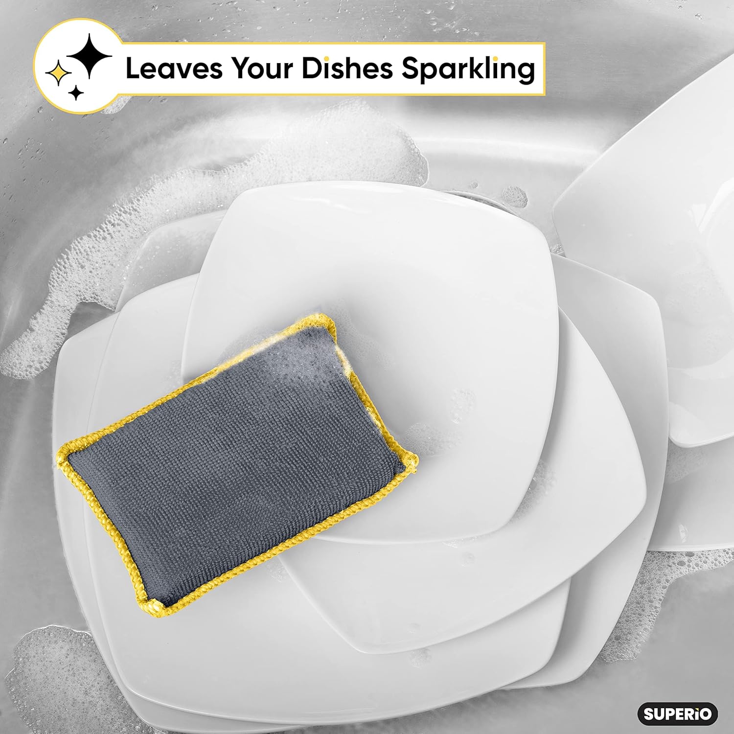 Superio 36-Pack Miracle Microfiber Scrubbing Sponge, Extra Scrubbing Power Kitchen Sponge, Sink, Pot, Pan and Dish Washing, Super Absorbent and Rapid Drying, Multi-Grey