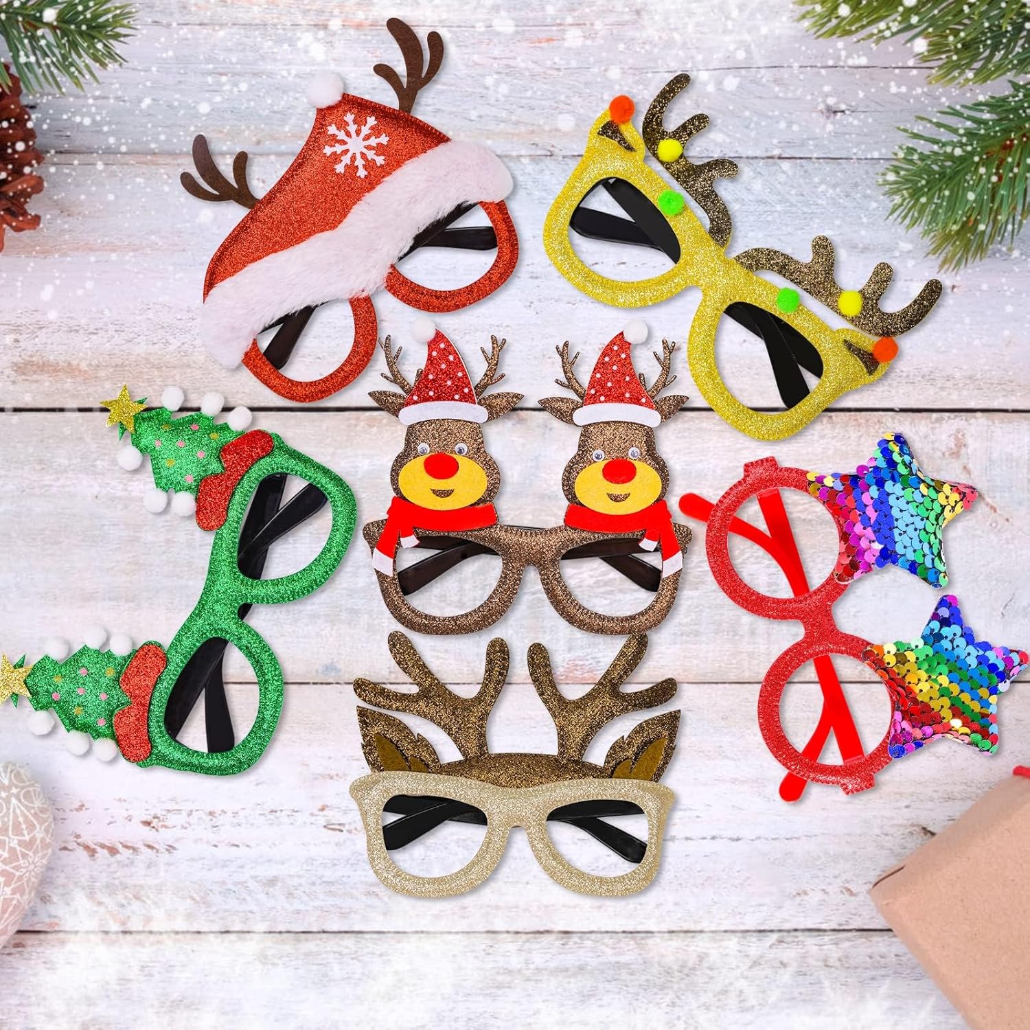 12Pcs Christmas Glasses Glitter Party Glasses Frames Costume Eyeglasses for Christmas Party Holiday Photo Booth Novelty Glasse(One Size Fits All) - Image 6