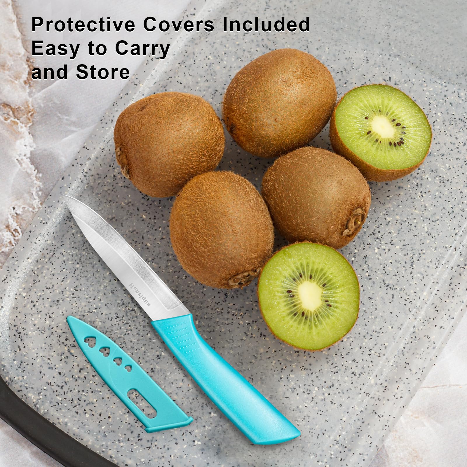 Paring Knife Set of 4, Paring Knives With Cover, 4 inch Small Fruit Knife, Ultra Sharp Kitchen Knives,High Carbon Stainless Steel PP Plastic Handle — Amazon image 6