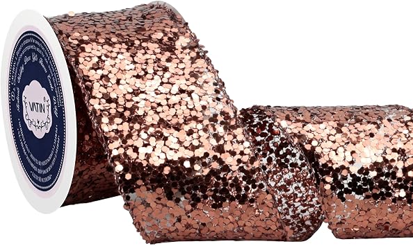 VATIN Copper Glitter Wired Ribbon - 2.5" Width & 10 Yard Diamond Mesh Sparkling Ribbon for Gift Wrapping, Crafts, Wreath & Christmas Tree Decoration