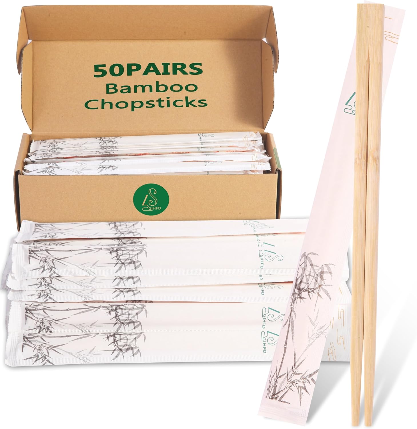 Disposable Bamboo chopsticks (50PAIRS) Sturdy Smooth,Individually Wrapped Wooden Chopsticks Best for Korean Japanese Sushi & Asian Dishes,chopsticks surface smooth without debris. - Amazon product rated Grade B