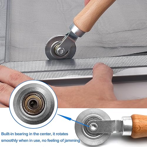 Miniatura 4 de BAYTORY Kit de reparación de pantalla de ventana, herramienta de rodillo de acero con rodamiento, gancho de extracción de estrías y reemplazo de