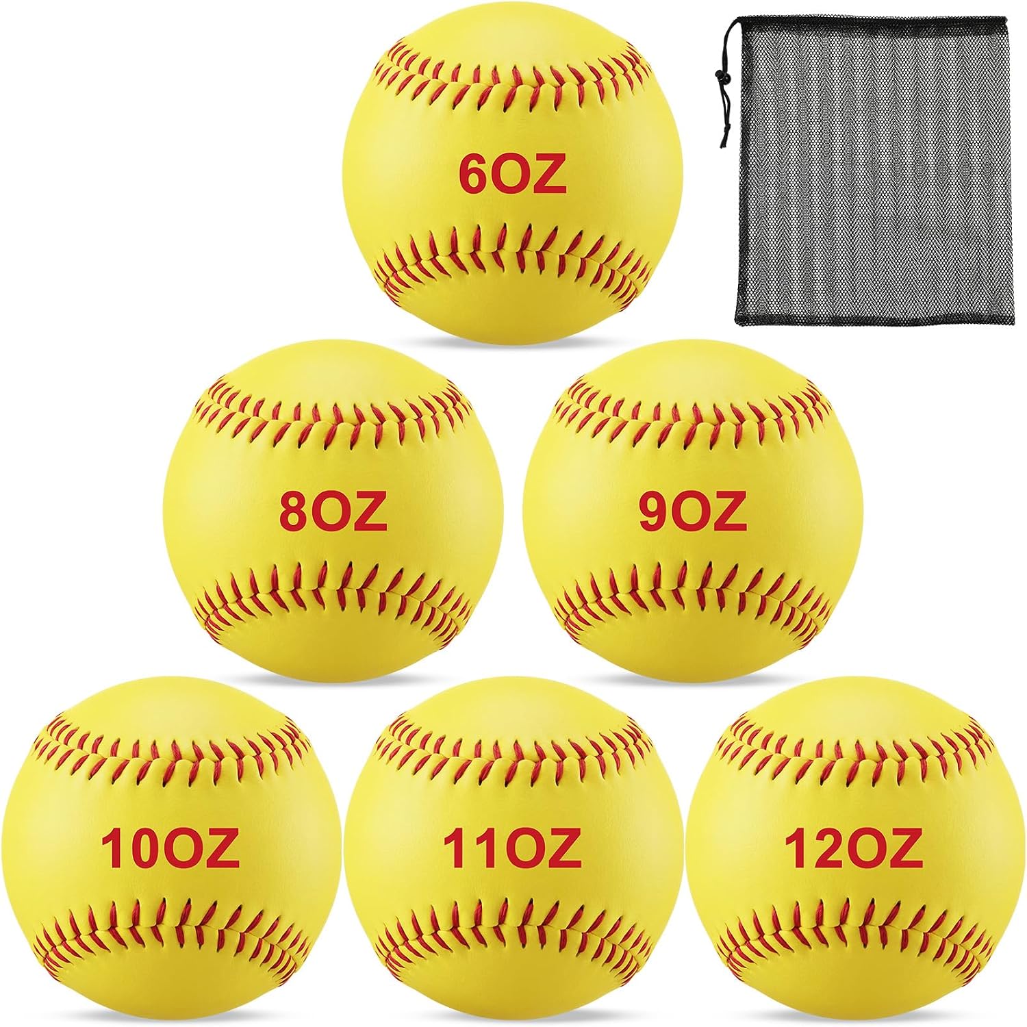 Jenaai 6 Pcs Weighted Training Baseballs Bulk 6oz to 12oz Weighted Softballs with Drawstring Bag for Hitting, Pitching Practice Strength Development