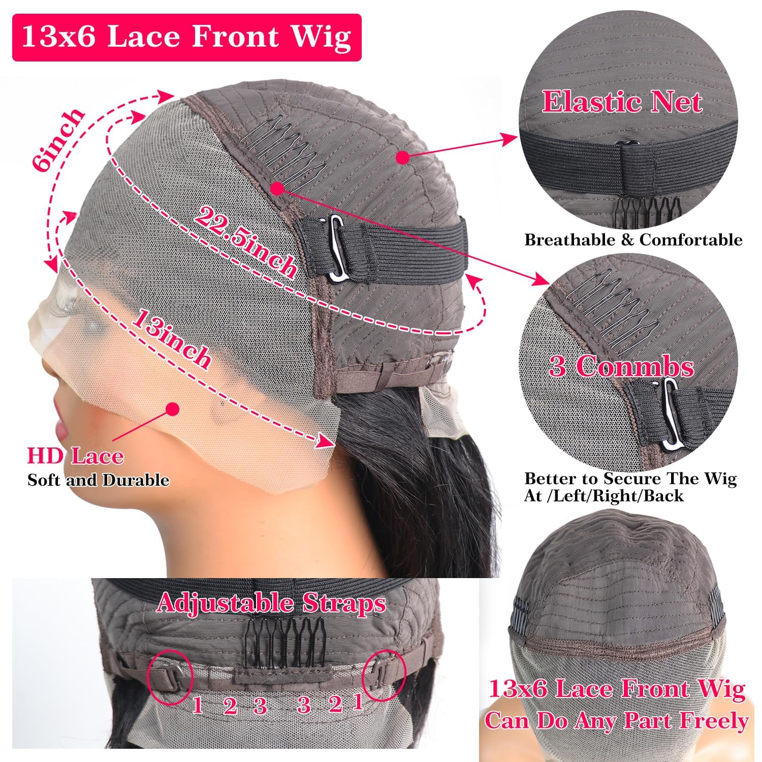 26 Inch 13x6 Lace Front Human Hair Wigs 180 Density Pre Plucked Straight HD Lace Wigs Human Hair 13x6 Straight Lace Frontal Wigs Human Hair Wigs for Women Glueless Wig - Image 6