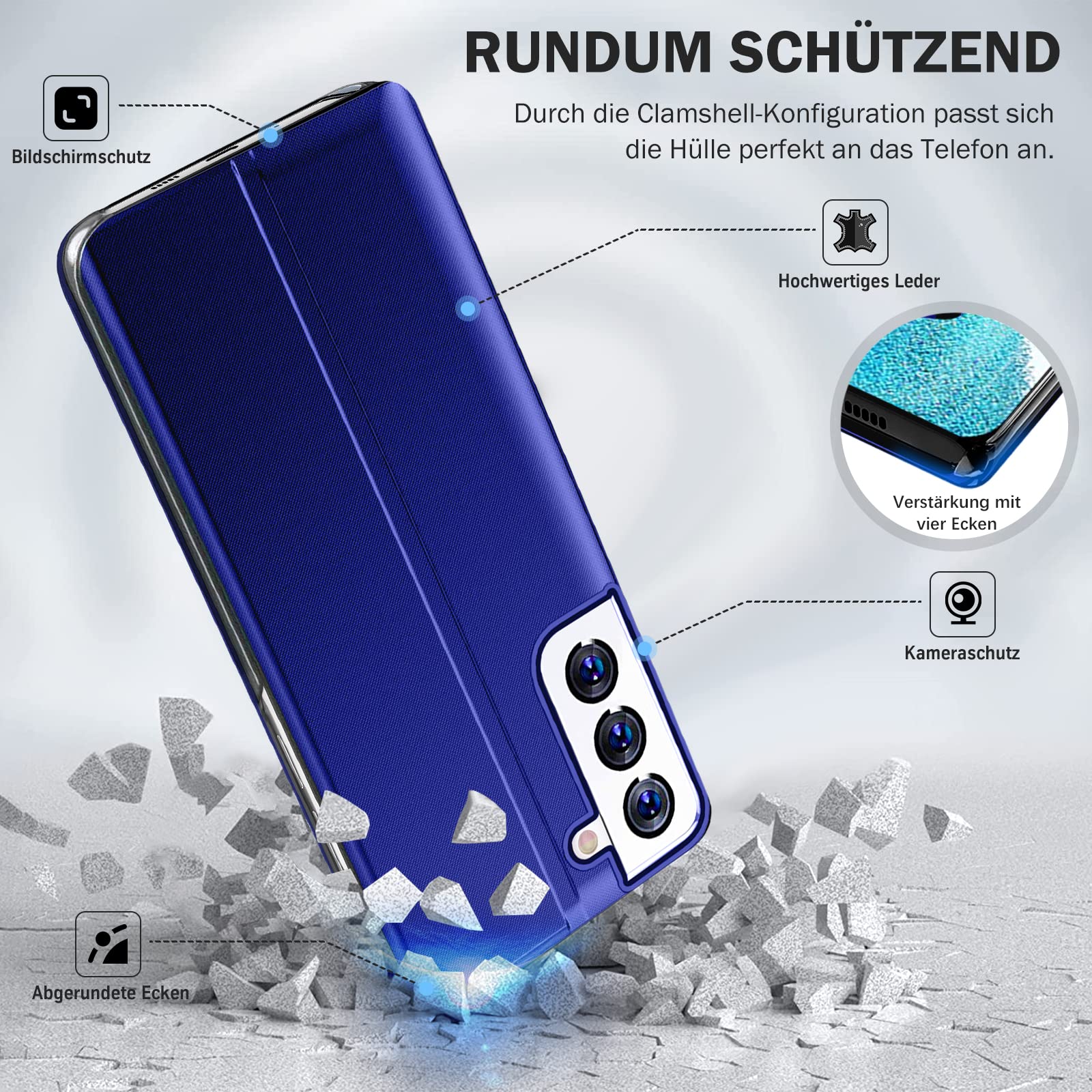 Custodia per Samsung Galaxy S23, pieghevole, di lusso, sottile, a specchio, in pelle rigida, resistente agli urti, per Samsung S23 5G, con supporto, pieghevole, Smart Clear View per Samsung Galaxy S23