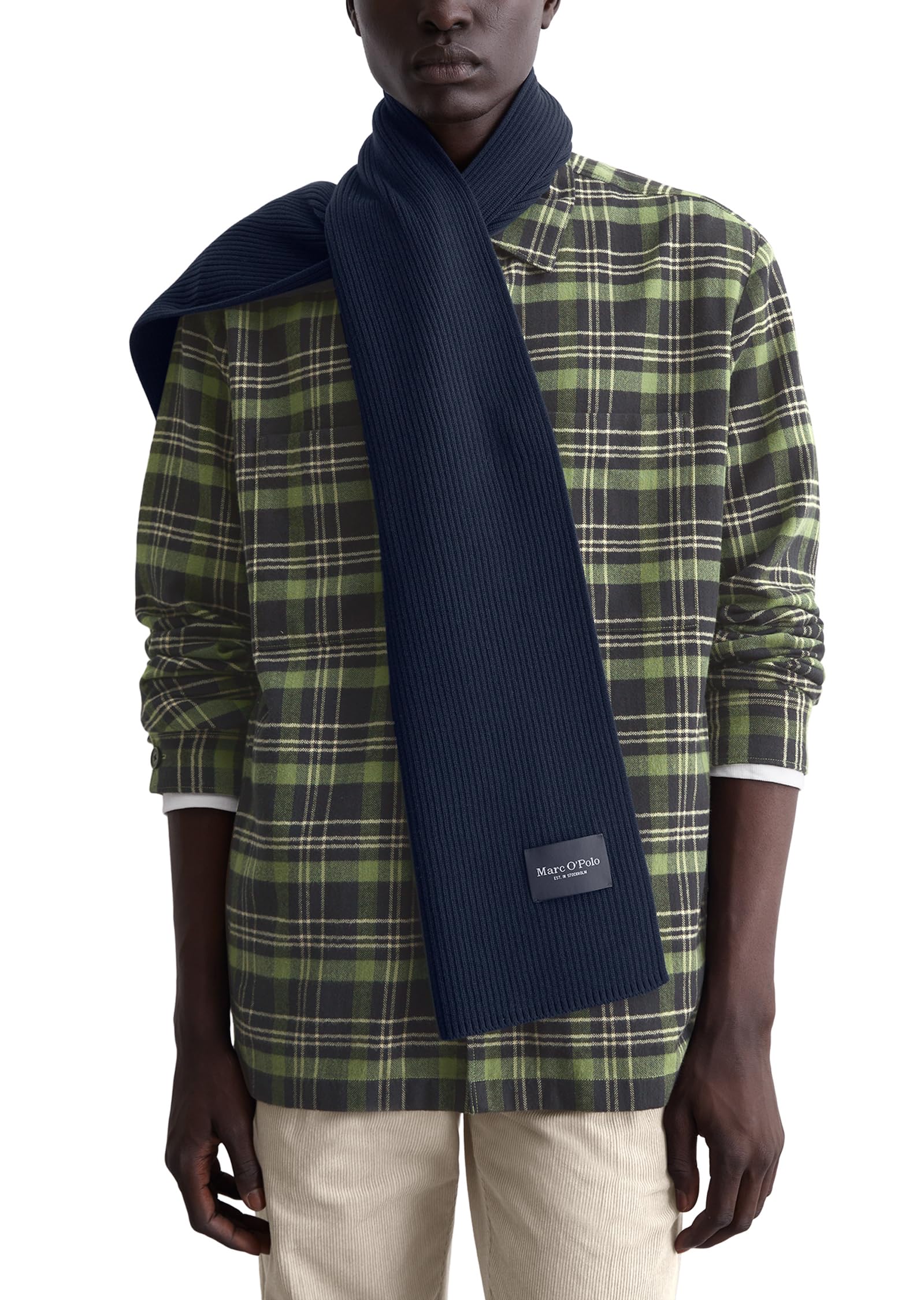 Marc OߴPolo Herren Schal aus Bio-Baumwolle weich, Blau (Dark Navy), One Size