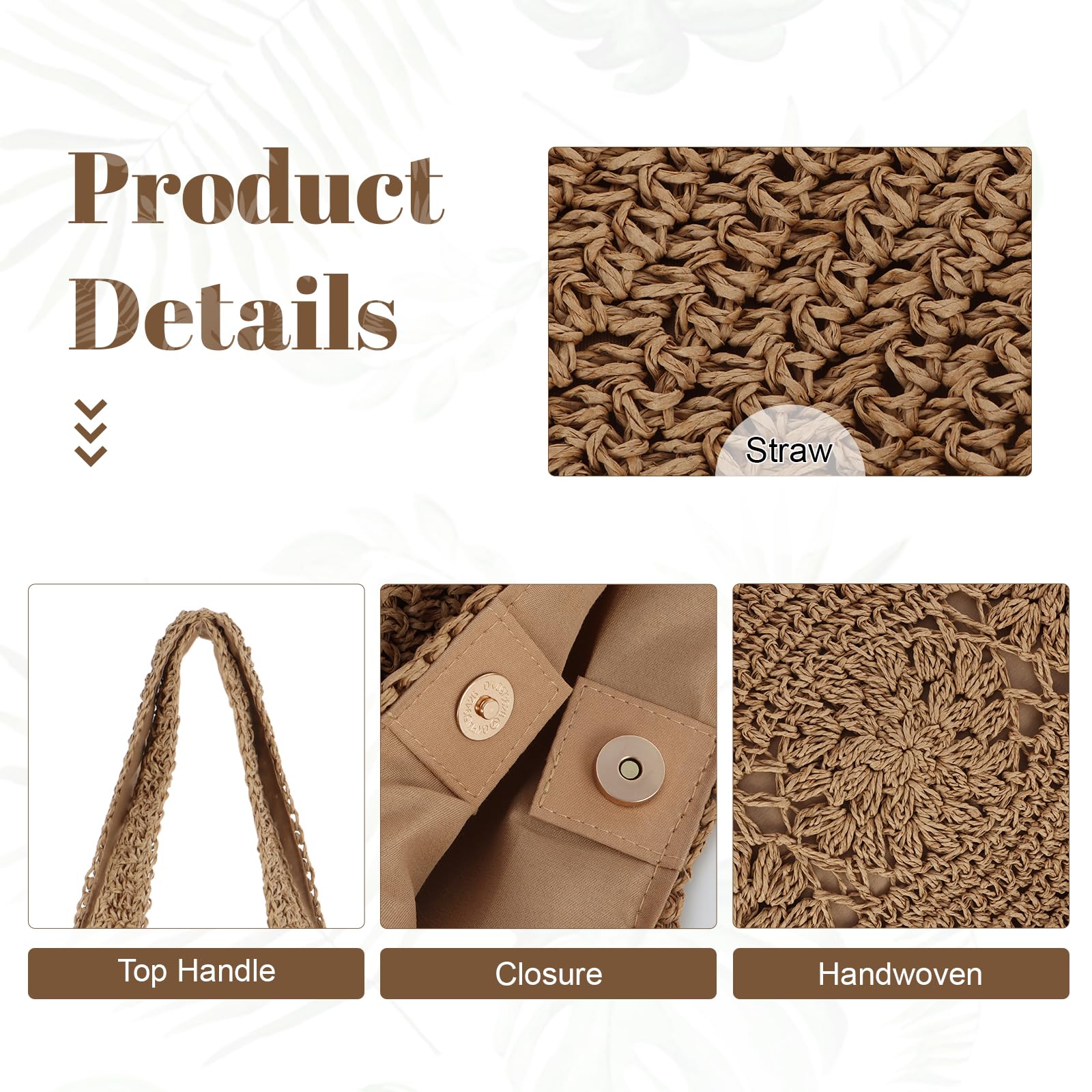 EVEOUT Bolso de hombro Paja para Mujer Verano Bohemio Ligero Grande Shopper Tejido Bolso Tote Rafia para Playa Vacaciones