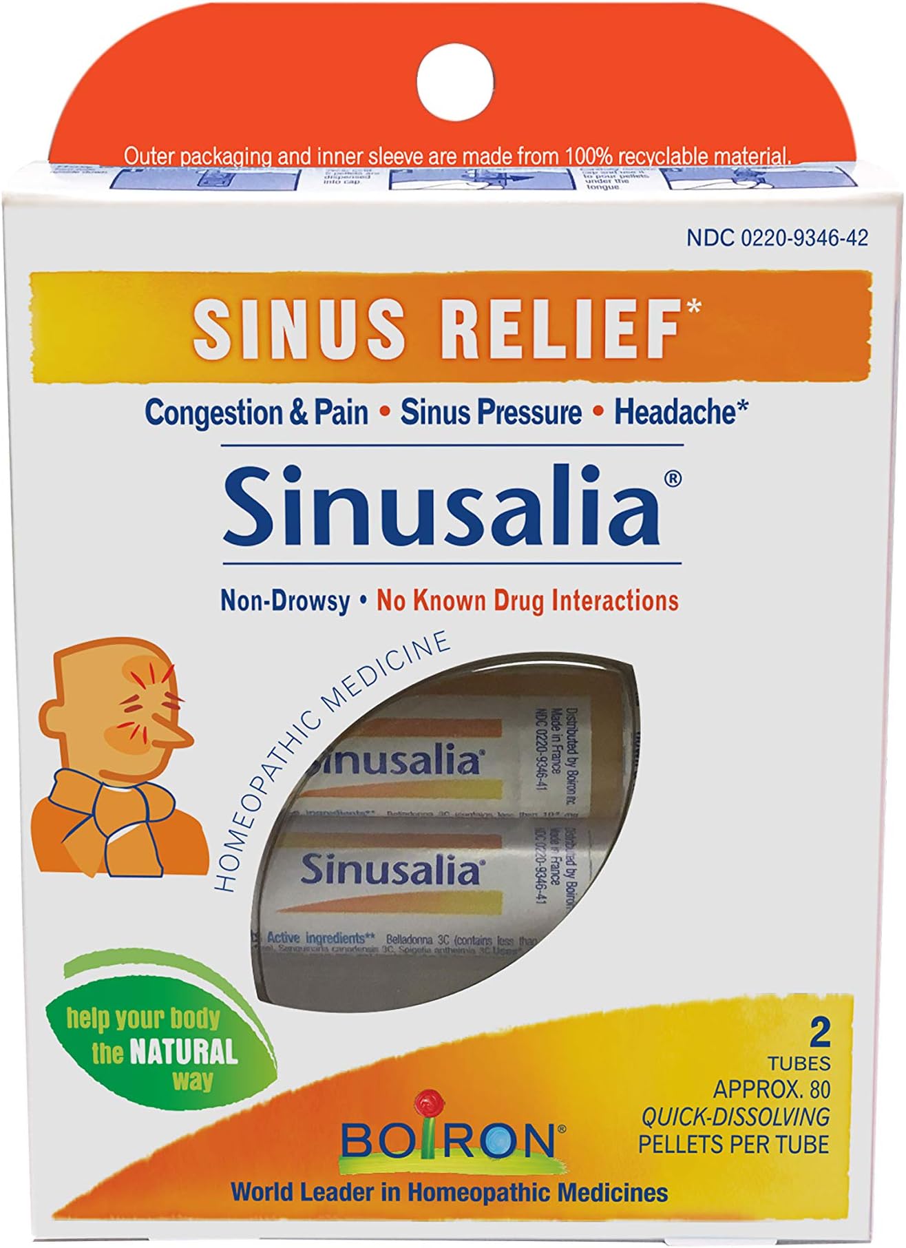 Boiron Sinusalia, 2 Tubes, (80 Pellets per Tube), Homeopathic Medicine for Sinus Relief