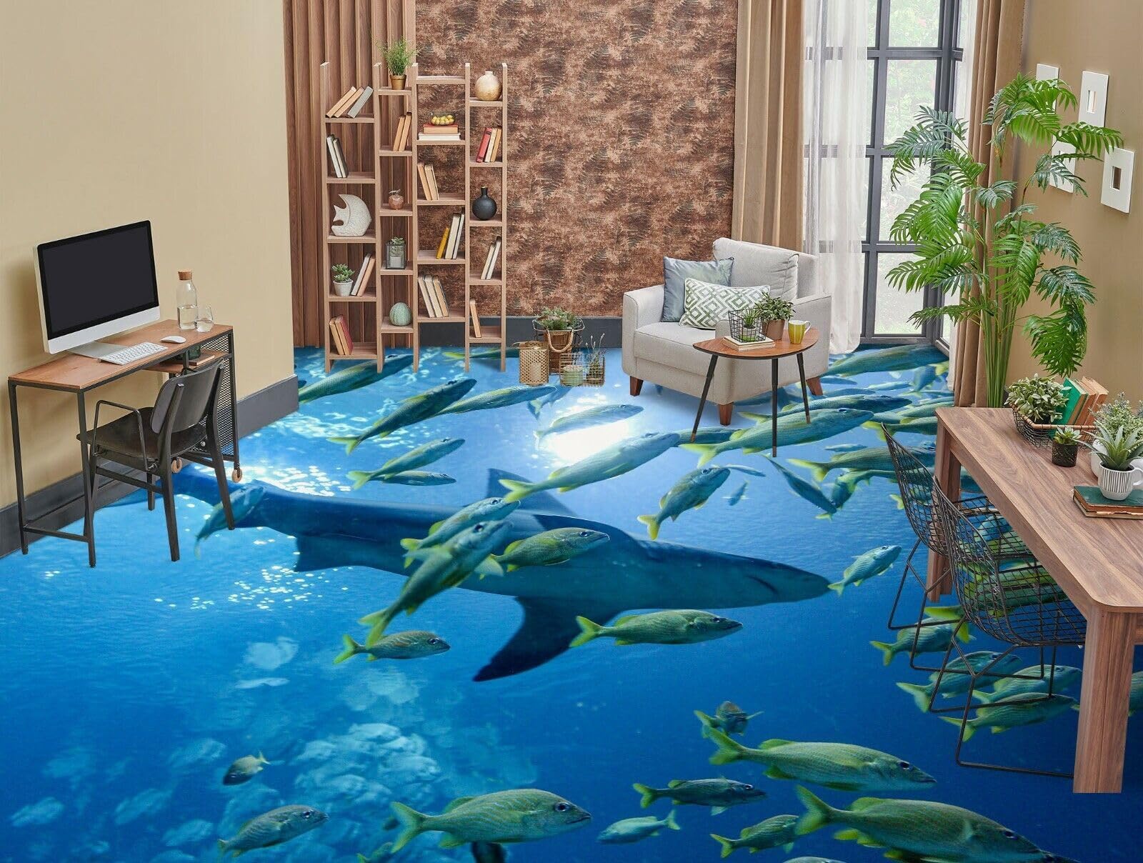 Cartel De Decoración De Piso Murales de papel pintado 3D para suelo de peces oceánicos, 250 * 175 cm Autoadhesivo Extraíble Cocina Baño Piso Piso del Papel Pintado Impresión Epoxi