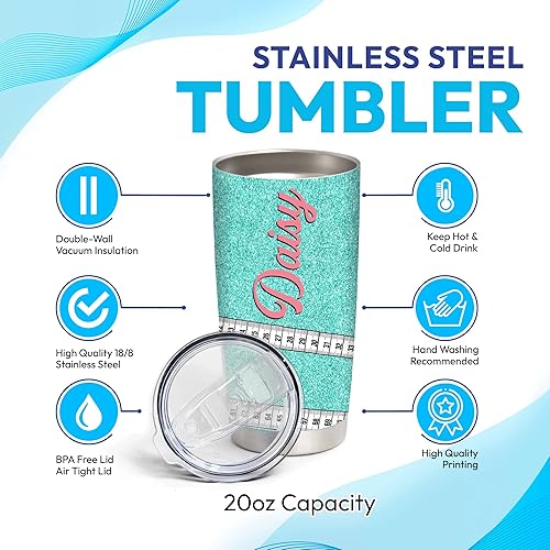 Miniatura 10 de Hyturtle Regalos personalizados para los amantes de la costura, vaso de acero inoxidable con nombre personalizado de 20 onzas con tapa, idea de