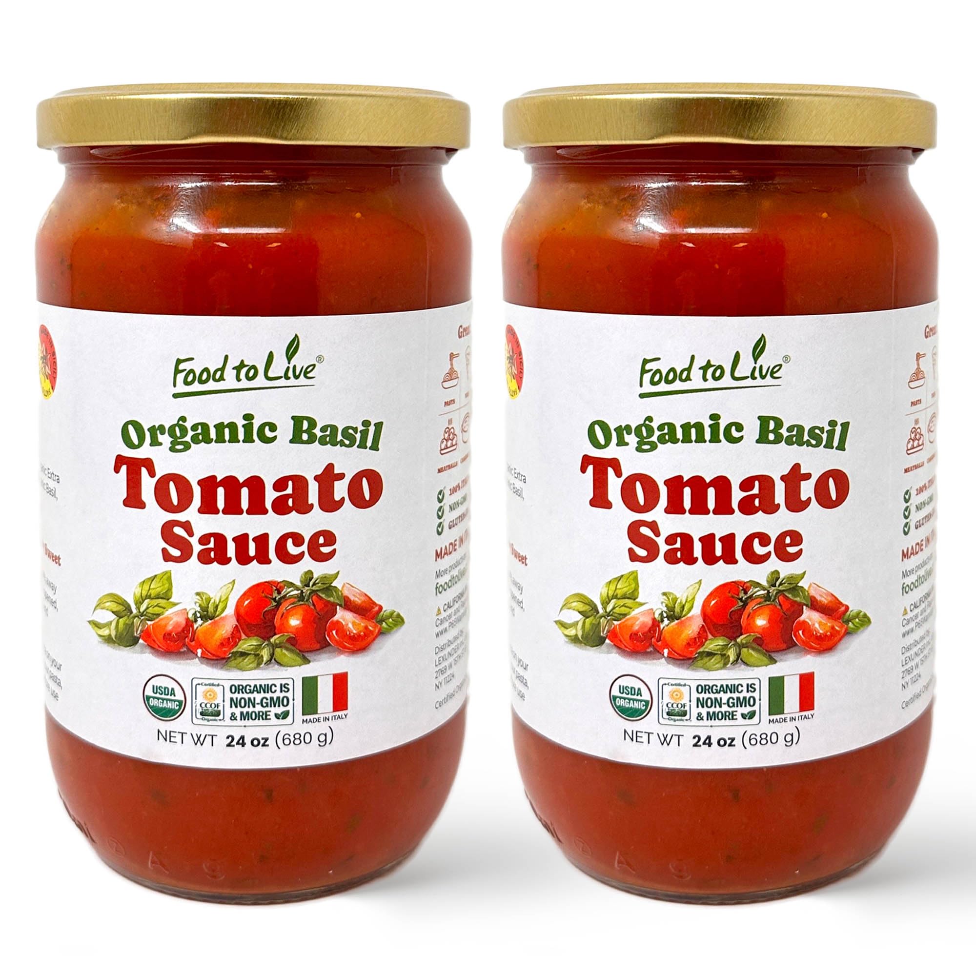 Food To Live Organic Basil Tomato Sauce, 24oz (680g) – Authentic Italian Pasta Sauce, No Added Sugar, Non-GMO, Vegan (Pack of 2)