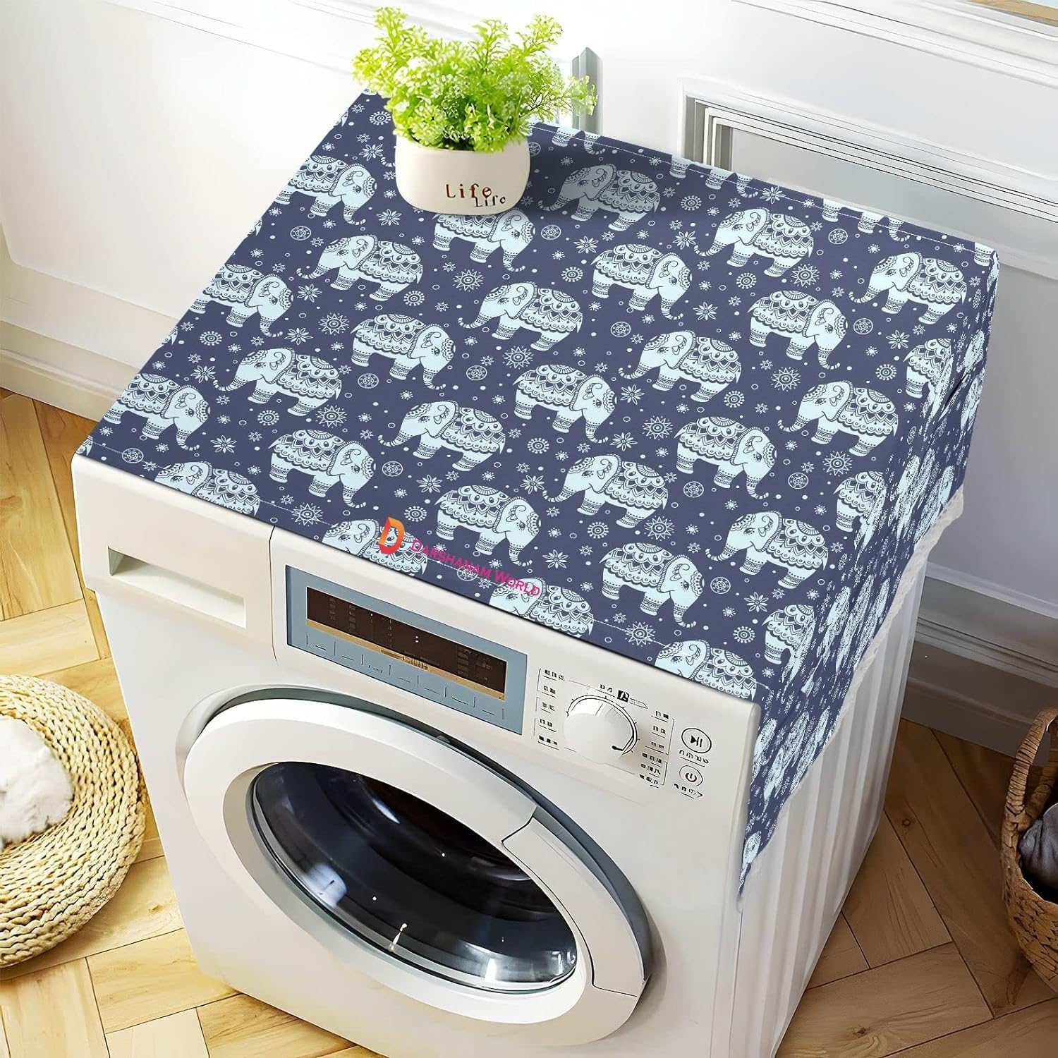 DARSHANAM WORLD Refrigerator Cover / Washing Machine Cover/ Appliance Covers/ Top Protector with Side Storage Bags Universal Cover Cloth For Home & Kitchen (Blue Elephant W. Machine Cover) (B0CLJM62ND) Amazon Price History, Amazon Price Tracker