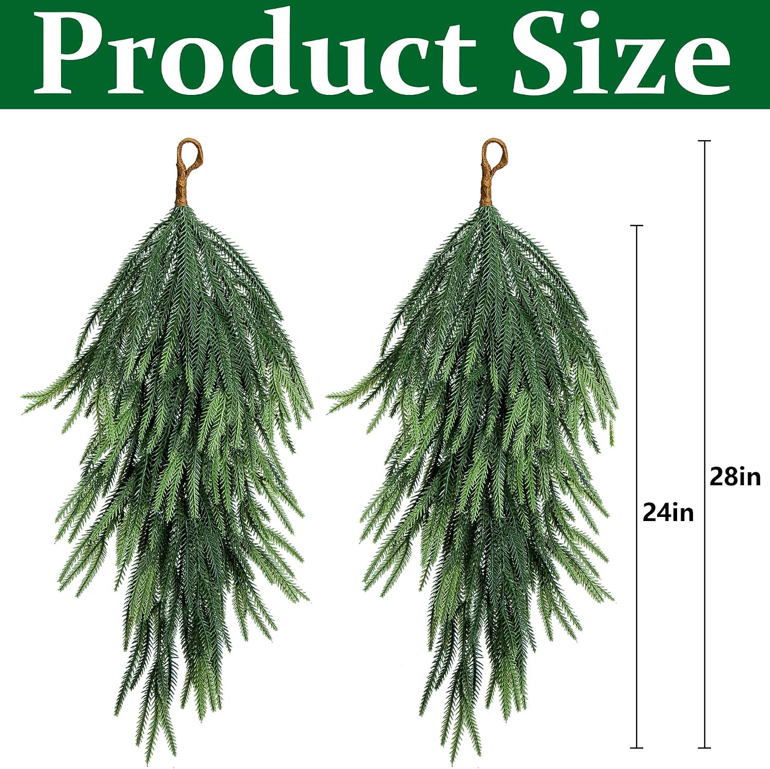 2 Pcs Artificial Christmas Teardrop Swag, 28" Faux Pine Needles Teardrop Door Swag, Christmas Norfolk Greenery Teardrop Wreath for Xmas Holiday Door Table Mantle Fireplace Indoor Outdoor Decor