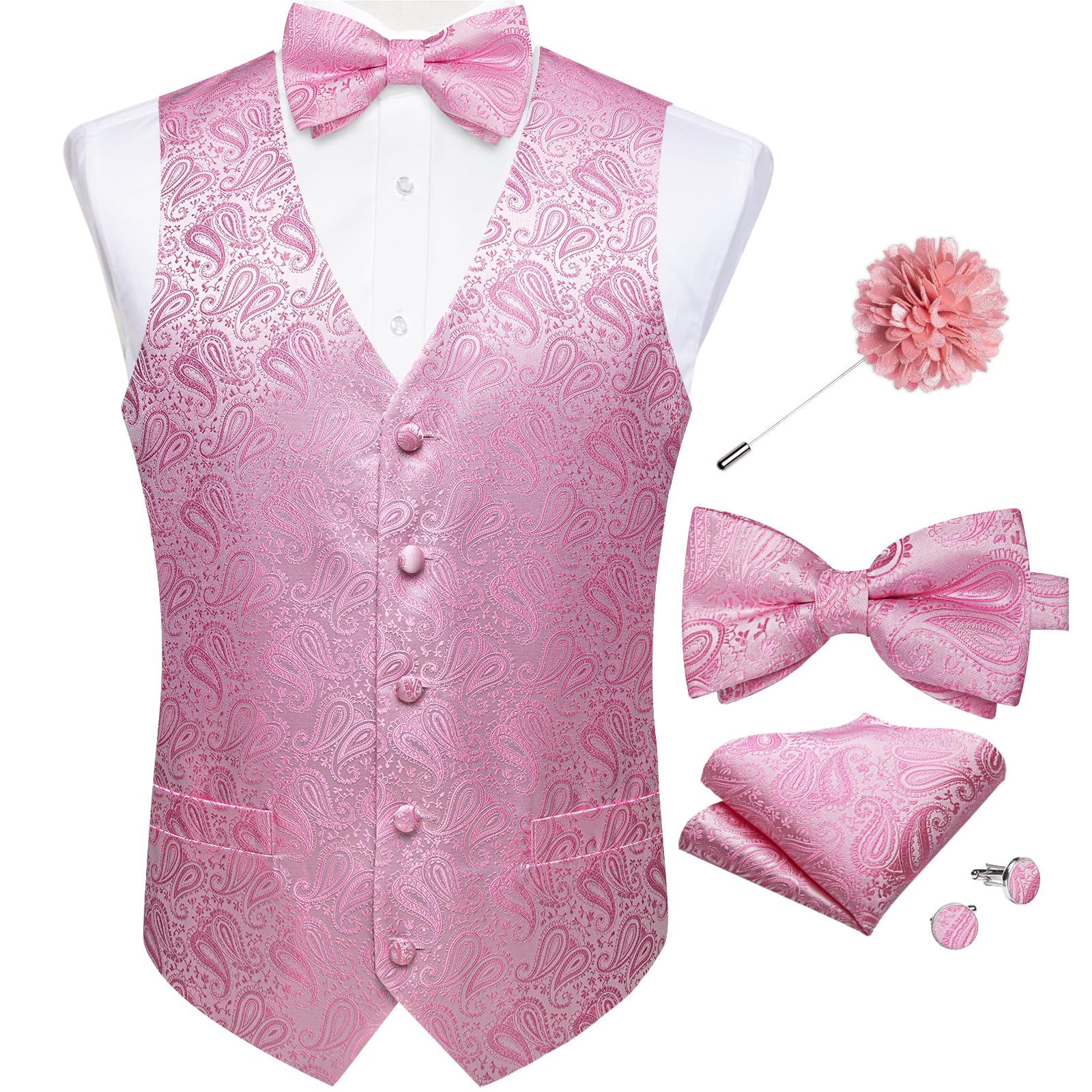 DiBanGu Mens Paisley Suit Vest Bowtie Formal/Casual Dress Waistcoat