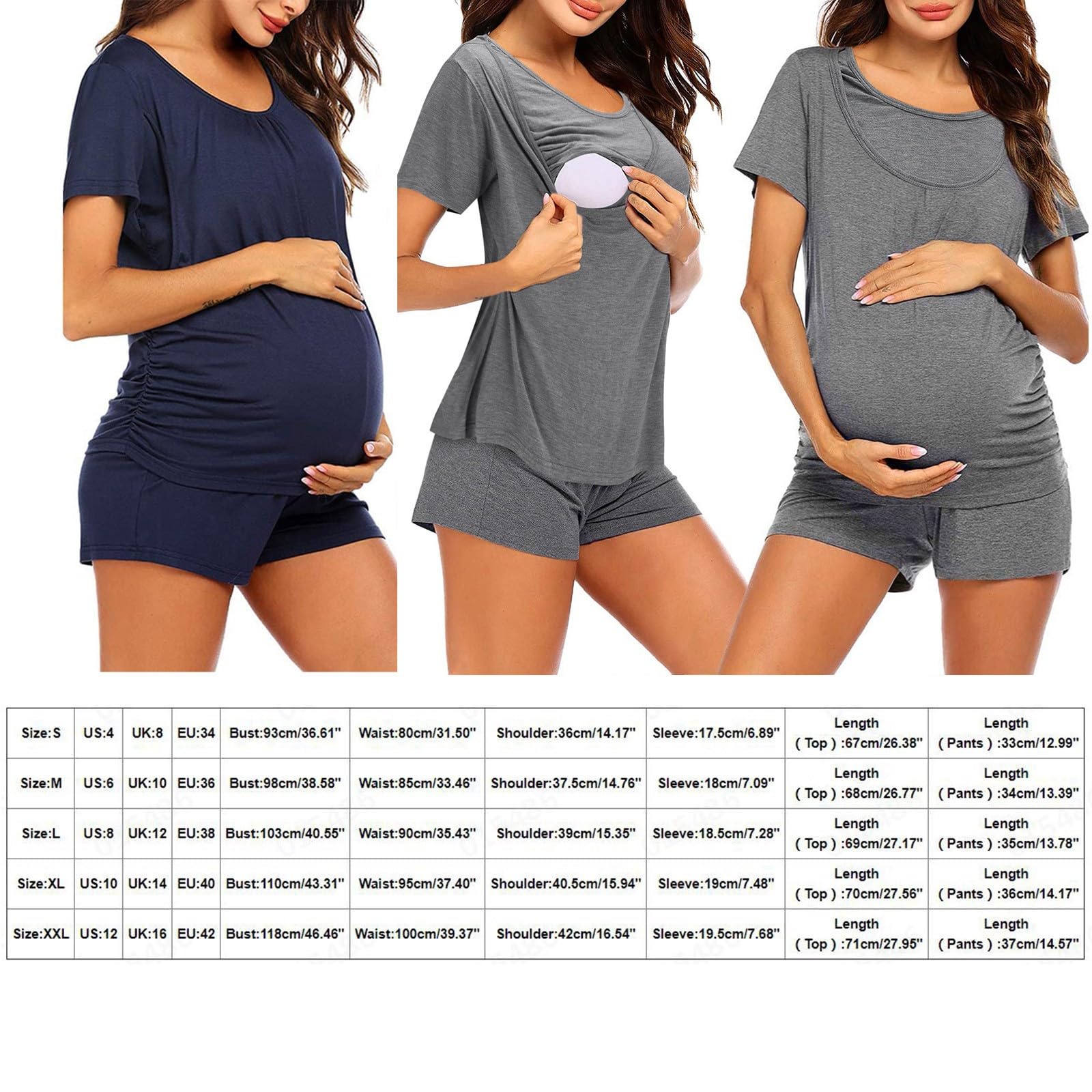 Generisch Set Manica Girocollo Corto Due Donne Vestito Premaman T-shirt Donna Abiti & Set Bella Pigiama Donna