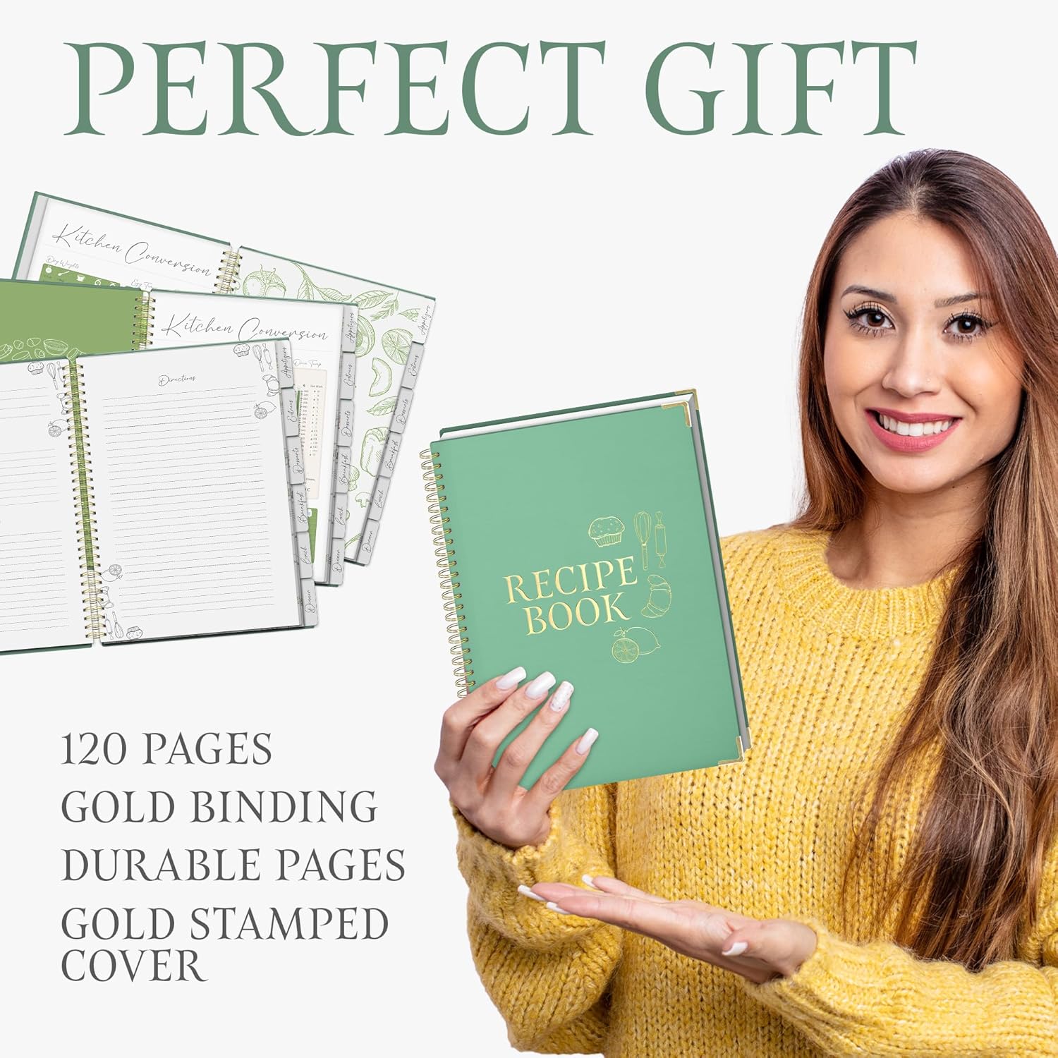 Recipe Book to Write In Your Own Recipes , Recipe BookHardcover Spiral , with a Mini Egg Beater Blank Recipe Book , Recipe Notebook Hold 120 Recipes , Blank Recipe Book for Own Recipes Green.