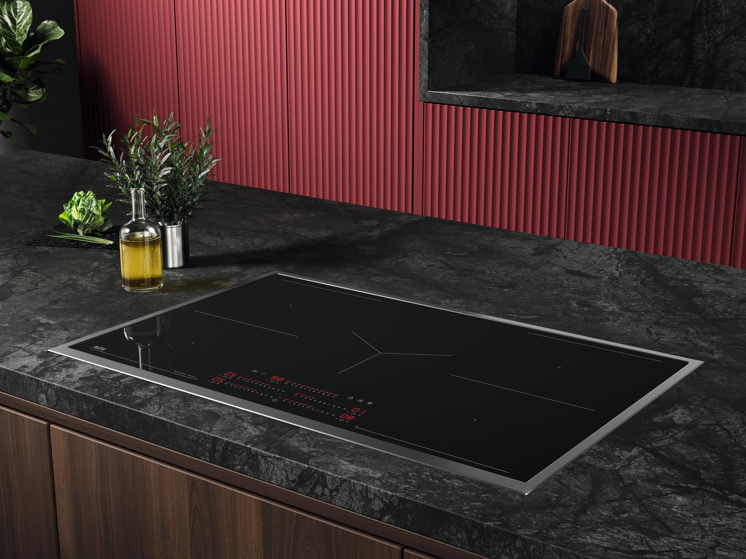 AEG Induktionskochfeld autark 90cm – Made in Germany – 5 Flex-Zonen mit 2x Bridge-Kombination 2er Zonen – Powerfunktion – SuperFlat Rahmen – DirectSlider – kompatibel mit Haubenautom – TK95IN08UB