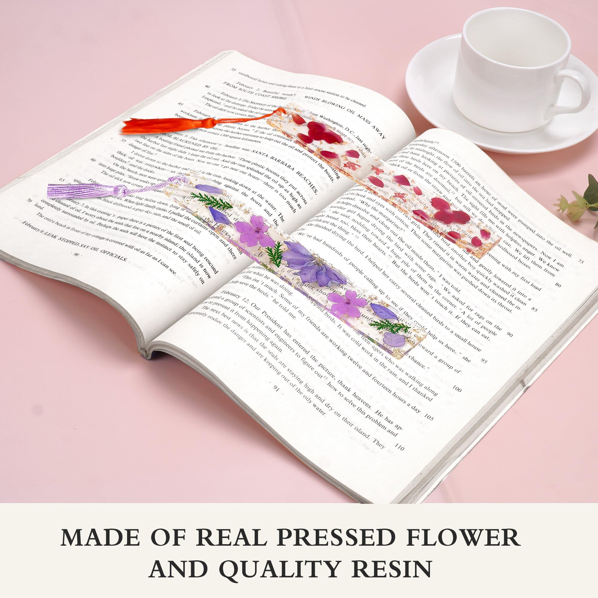 Marcapáginas De Resina Con Flores Secas – Juego De 4 Diseños Florales Con Borla – Hechos A Mano – Regalo Original Para Amantes De Los Libros