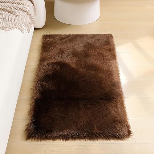 Miniatura 51 de Alfombra de piel sintética esponjosa de piel de oveja blanca, 4 x 6 pies, ultra suave, para dormitorio, mesita de noche, sala de estar, guardería