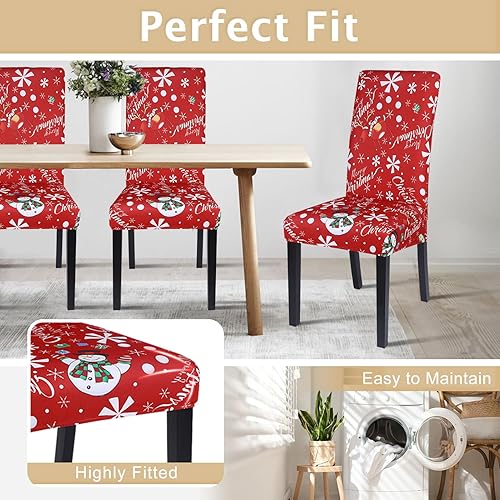Miniatura 5 de SearchI Juego de 4 fundas para silla de Navidad, fundas elásticas para sillas de cocina, extraíbles y lavables, para sillas Parsons, comedor,