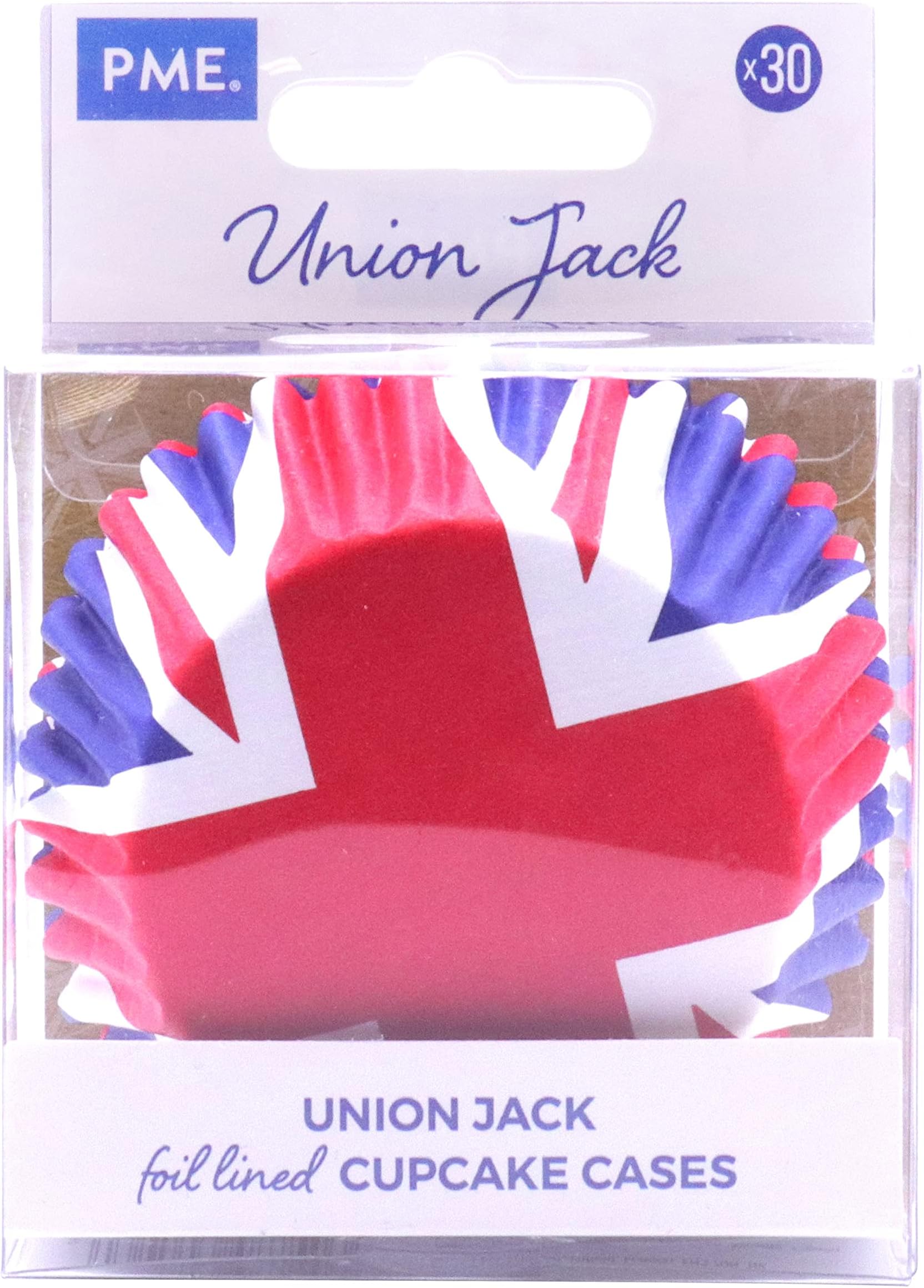 PMEUnion Jack Foil-Lined Cupcake Cases (Pack of 30), Red, White, Blue