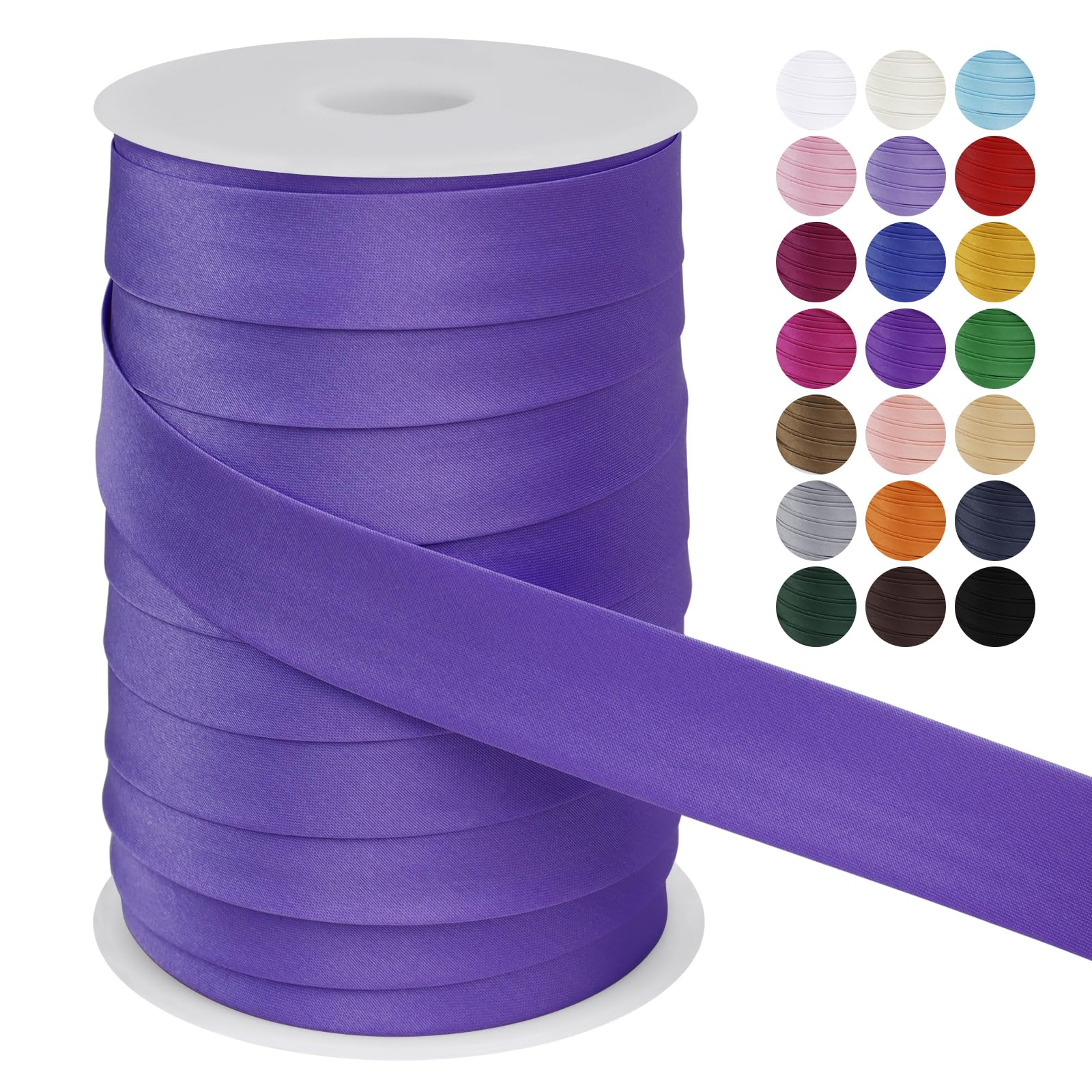LEREATI Satin Bias Binding Tape for Sewing 1 Inch x 50m Sewing Bias Tape Double Fold, Upholstery Webbing Tape for Sewing, Bunting, Seaming, Quilting, Hemming (Violet)