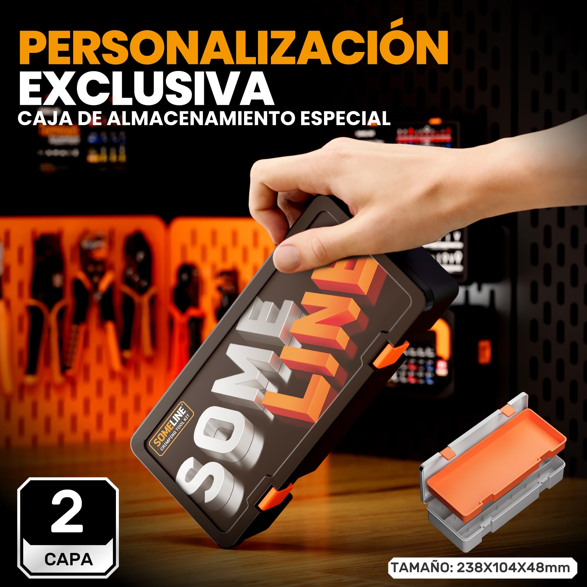 SOMELINE Kit de Crimpadora Terminales Eléctricos, 26 Tipos de Terminales Preaislados, 0,34–6mm² Crimpadora Autoajustable de Trinquete, para Electricista, Automoción y Bricolaje