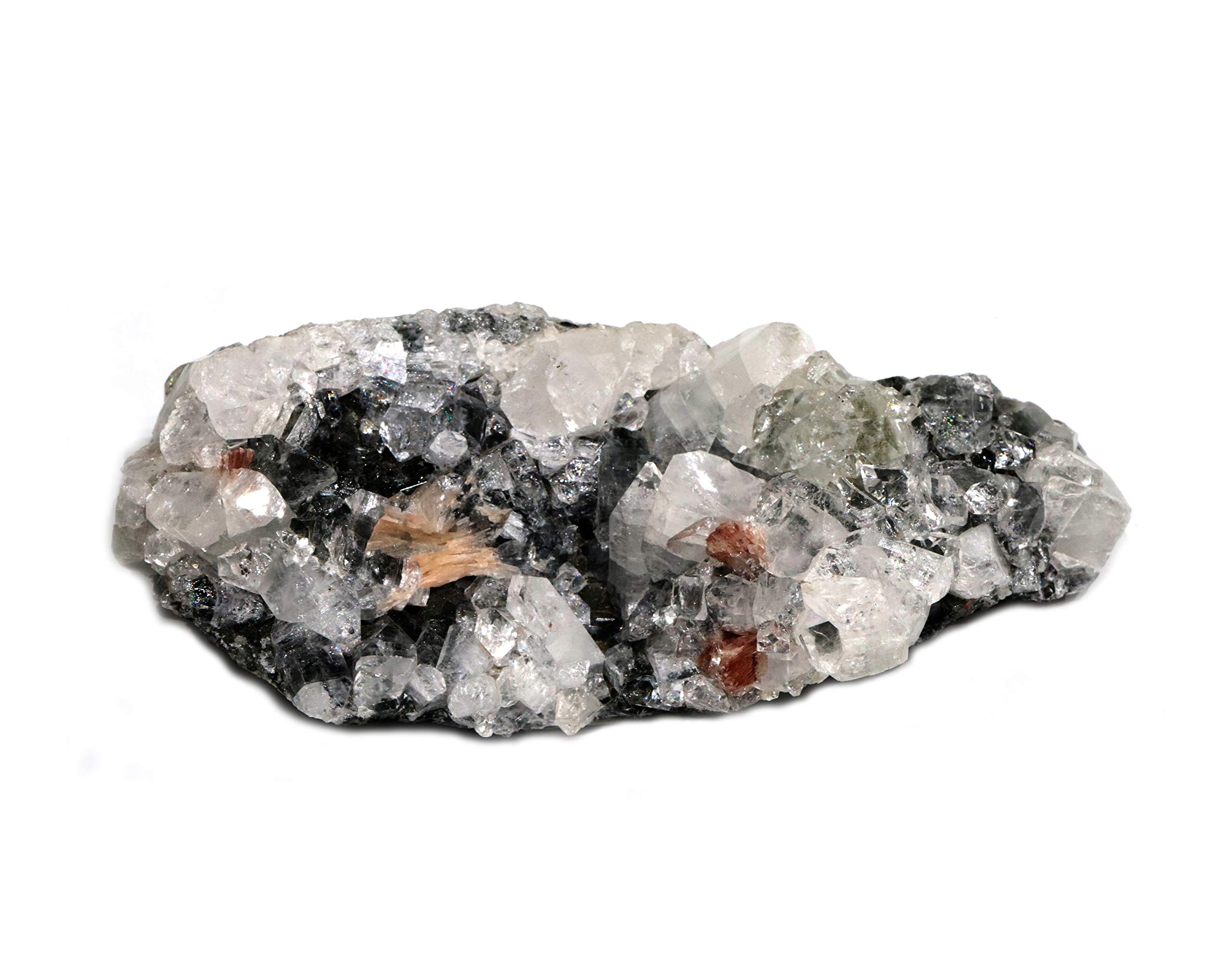 Natural Apophyllite Cluster with Orange Stilbite and Brown Heulandite in Black Matrix (618 Grams) - Rough Apophyllite Crystals.