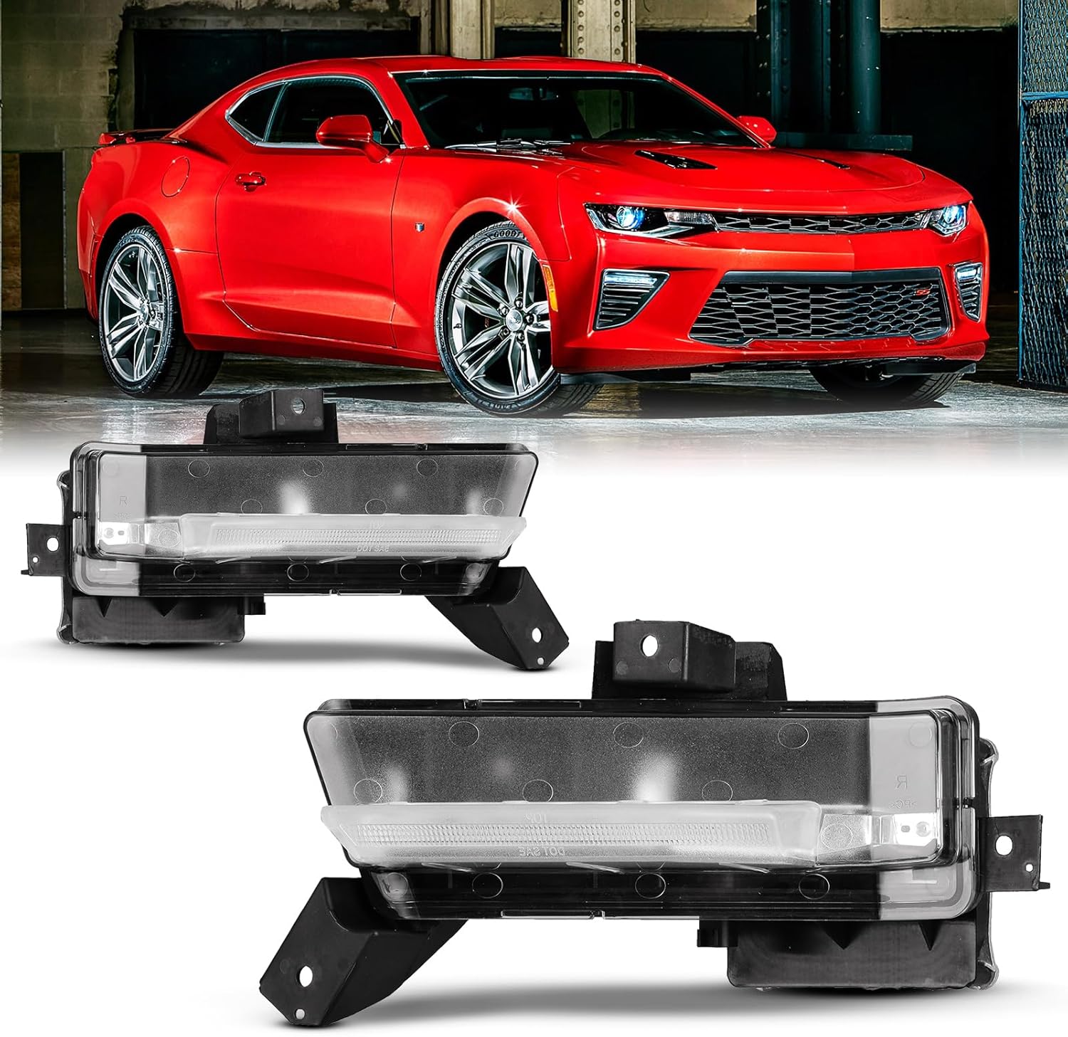 LED Fog lights Assembly Compatible with 2016 2017 2018 Chevy Camaro SS DRL Fog Lamp Replacement Wiring Kit & Switch Included- 1 Pair (Clear Lens)