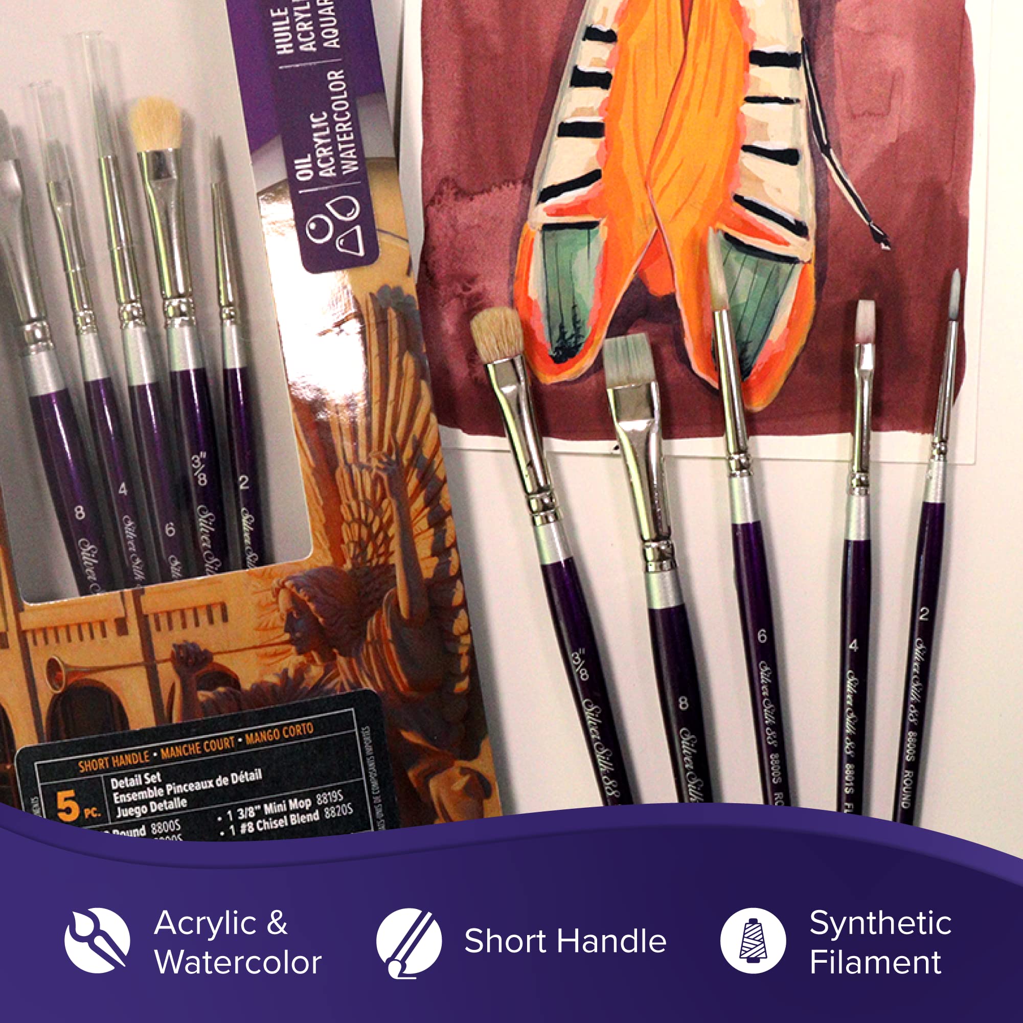 Silver Brush Limited SK-8110S Silver Silk 88 zestaw pędzli do malowania, 5-częściowy, krótki uchwyt