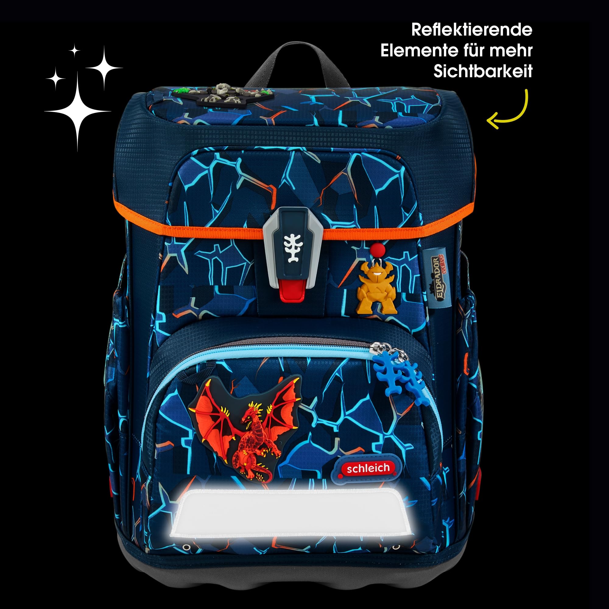Step by Step Juego de mochila escolar Cloud de 5 piezas, macuto ergonómico con reflectores, altura regulable con cinturón fácil para niños a partir de 1ª clase, 19 l, Triceratops - Azul-amarillo