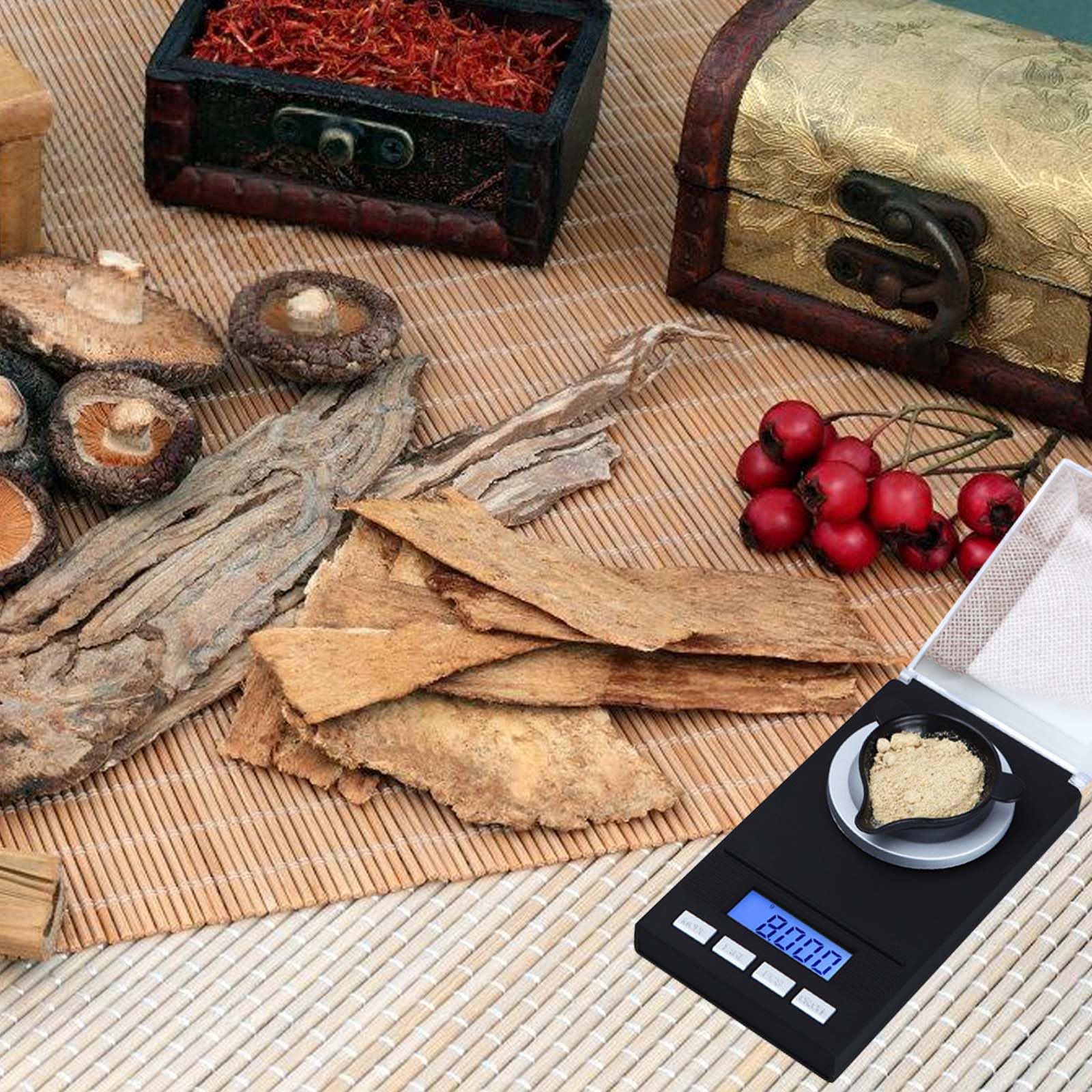 0.001g/50G - Báscula digital electrónica con pantalla LCD, miligramo de alta precisión con pesos de calibración, mini báscula de gramo de alta precisión para pesar polvos, joyas y medicamentos
