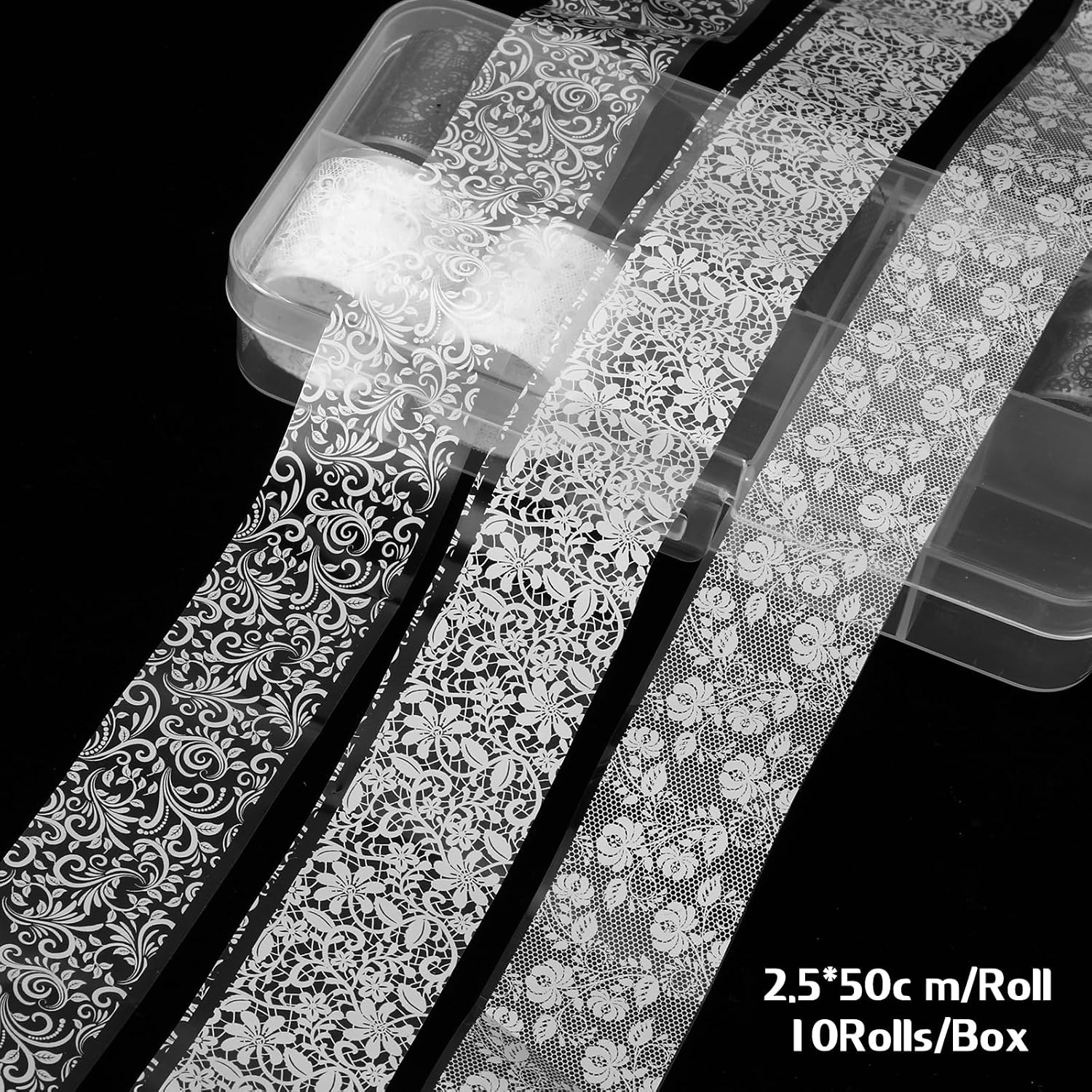 JJUNW 10 Rolls Nail Foil Transfer Sheets, Transfer Foil Flower Nail, Lace Nails Foil White and Black Nails Transfer-Foil Flower Designs Art Sticker Decals for DIY Manicure Wrap Decoration Supply