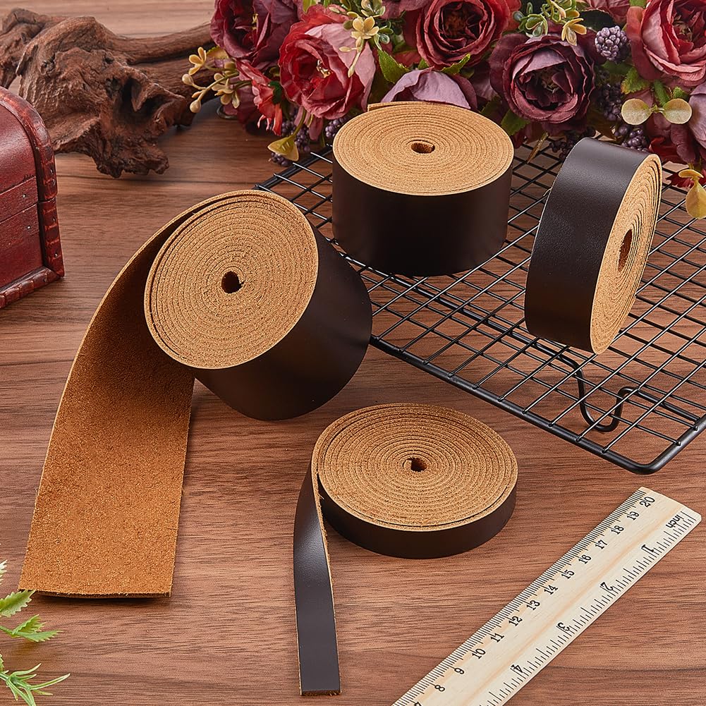 GORGECRAFT 2m×37.5mm Cowhide Leather Strips Cord 1.8mm thick Genuine Leather Strings Coffee Glossy Full Grain Oil Flat AB Grade Cow Leather Strips for Shoes Sewing Patchwork DIY Craft Appliques - Image 4