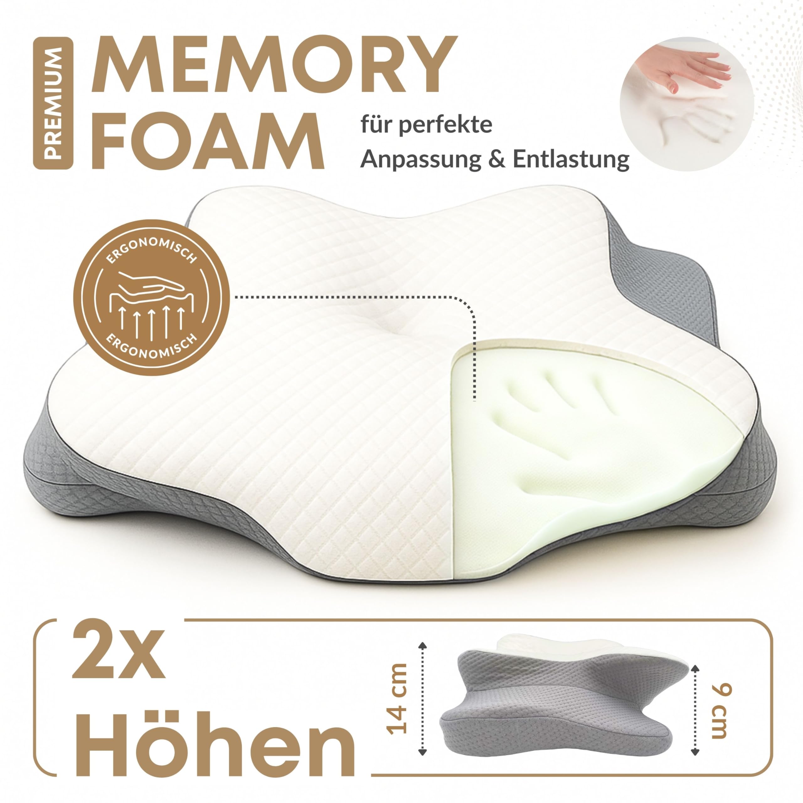 sei Design Nackenkissen Memory Foam Kissen – Orthopädisches Nackenstützkissen, Oeko-TEX® ergonomisches Kopfkissen, Cooling & Lyocell Bezug, für Rücken- und Seitenschläfer