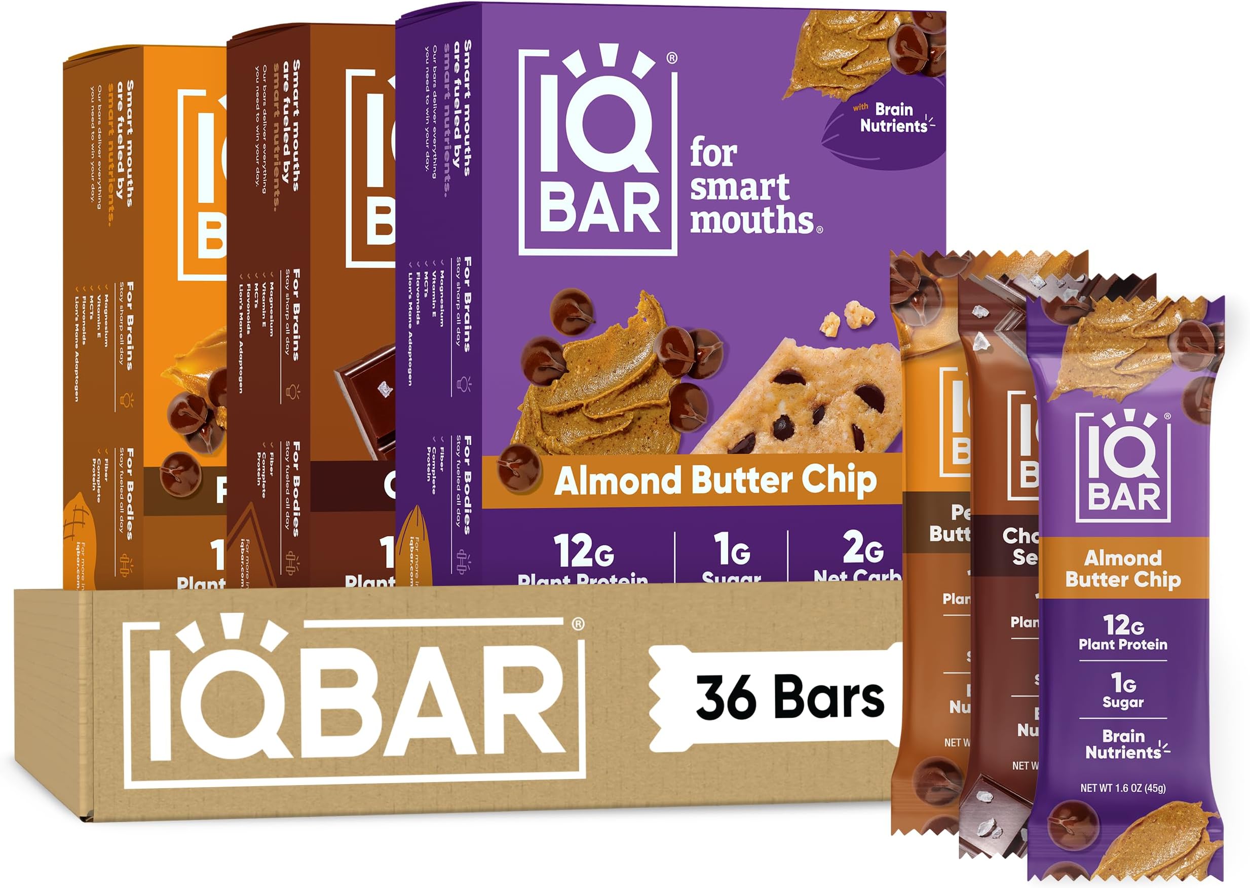 IQBAR Clean Protein Bars, Low Sugar Keto, Chocolate Variety Pack 36-Count