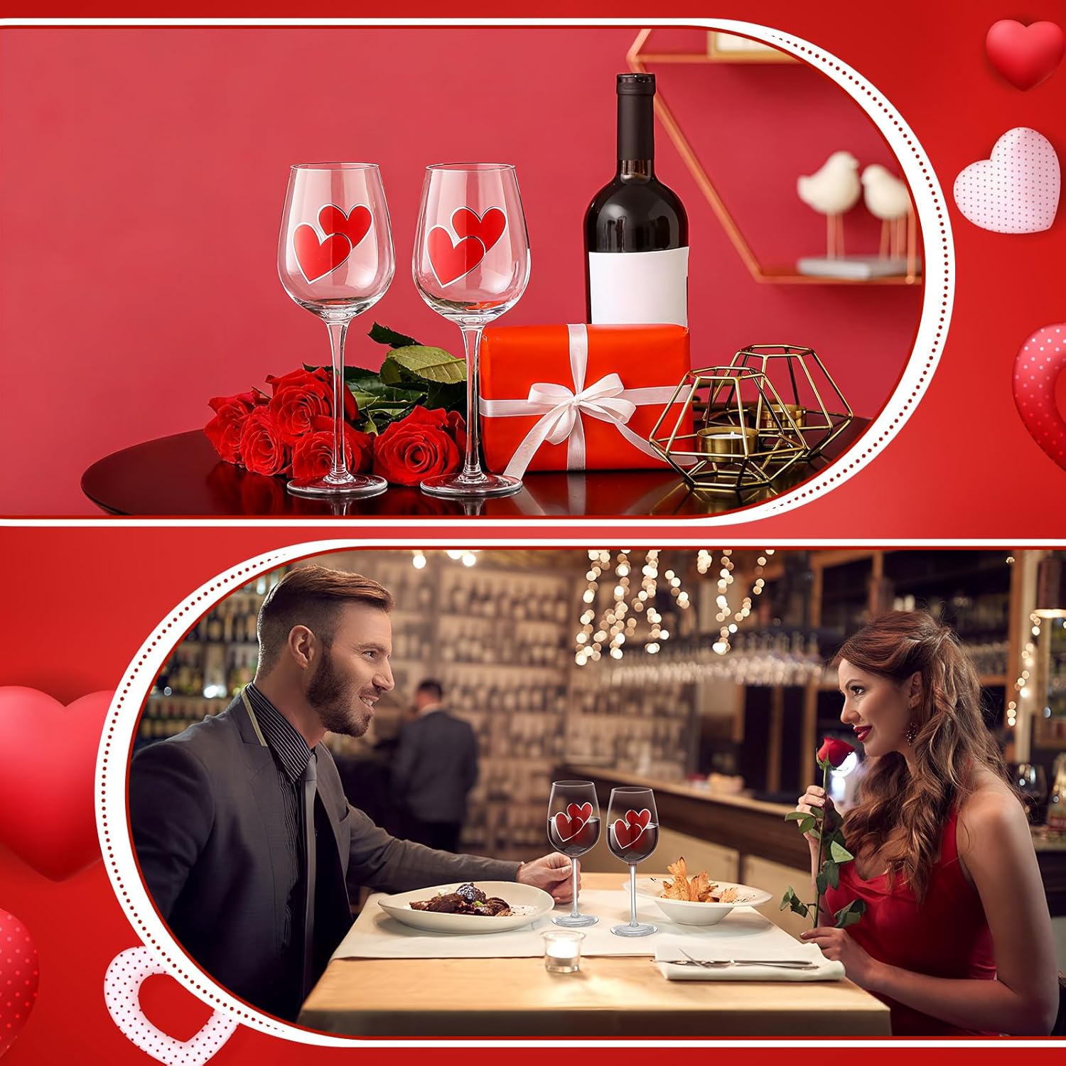 4 Pcs Valentine's Day Red Hearts Theme Party Stemmed Wine Glasses Hand Painted Red Heart Drinking Cup Wine Glasses Gifts for Birthday Theme Holiday Party Supplies