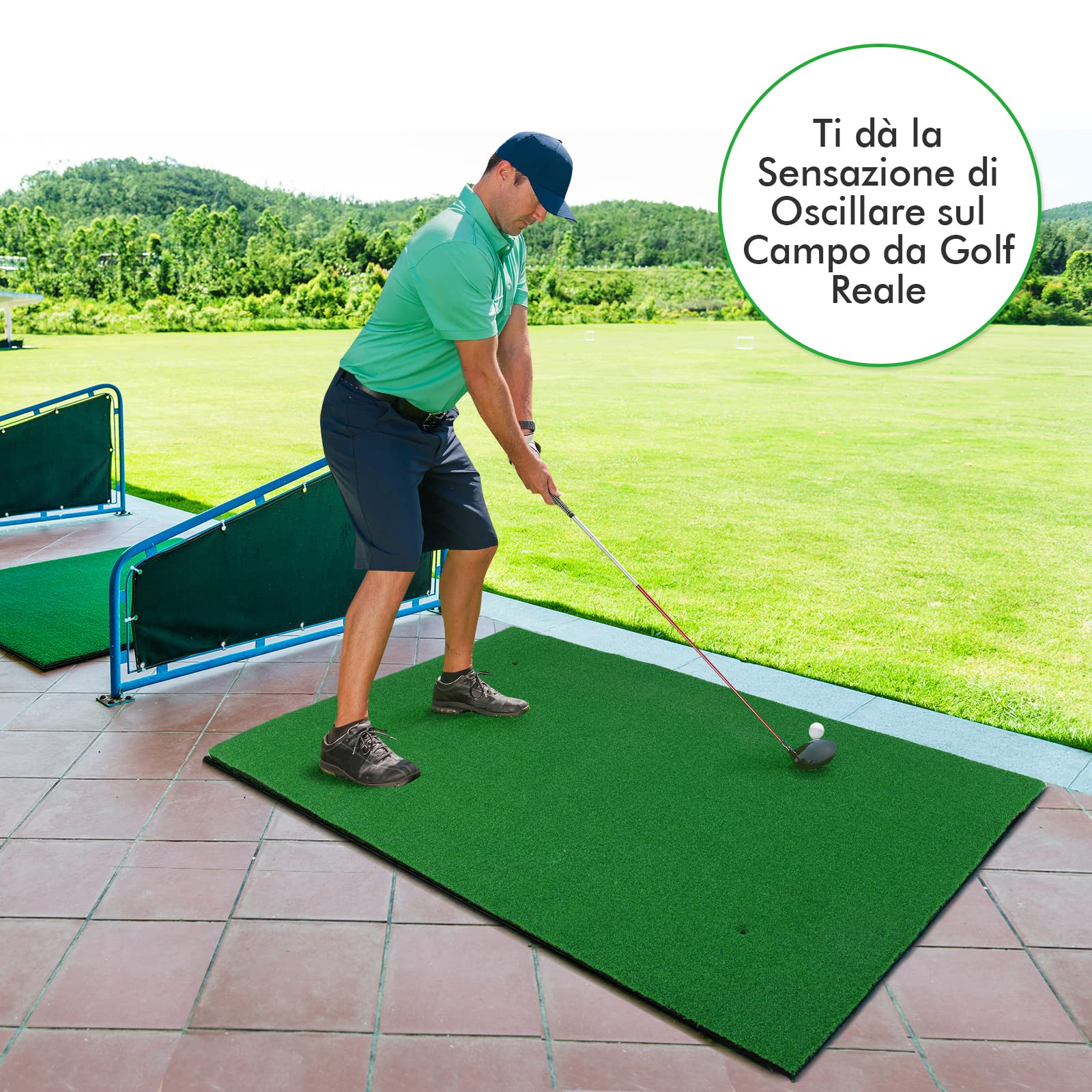 COSTWAY Tappetino da Golf Pratica 150 x 100 x 2,7 CM, Tappetino per Allenamento Golf con Erba Sintetica e 2 Fori, 3 Tee, Putting Mat Green per Uso Interno ed Esterno