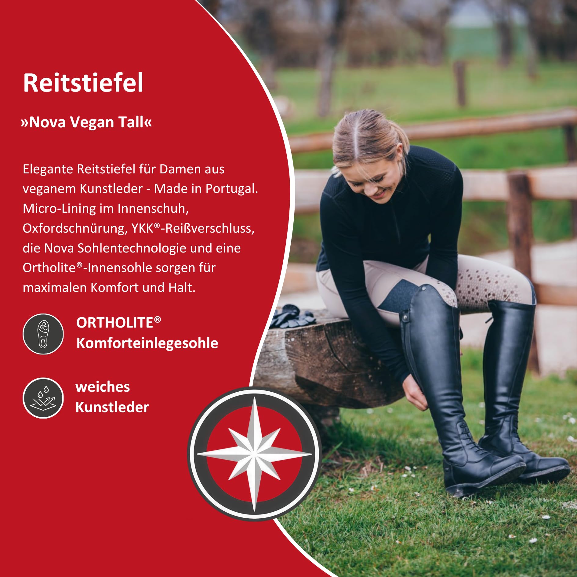 SUEDWIND FOOTWEAR Reitstiefel Nova Vegan Tall - Stiefel aus Lederimitat - Komforteinlegsohle, Nova Gummisohle, Reißverschluss, Mesh-Innenfutter - atmungsaktiv & komfortabel - Schwarz - Gr. 36-41