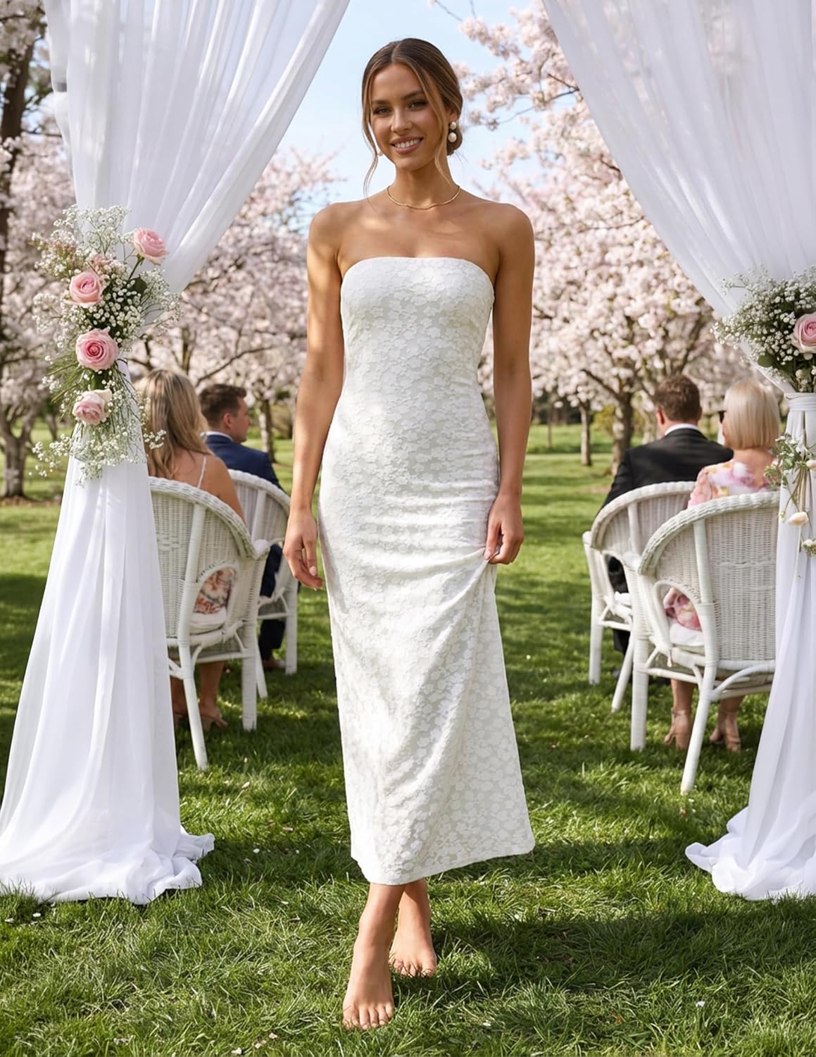 ZESICA Women's 2026 Summer Floral Strapless Bodycon Midi Dress Off Shoulder Tube Beach Wedding Guest Party Long Dresses - Image 6