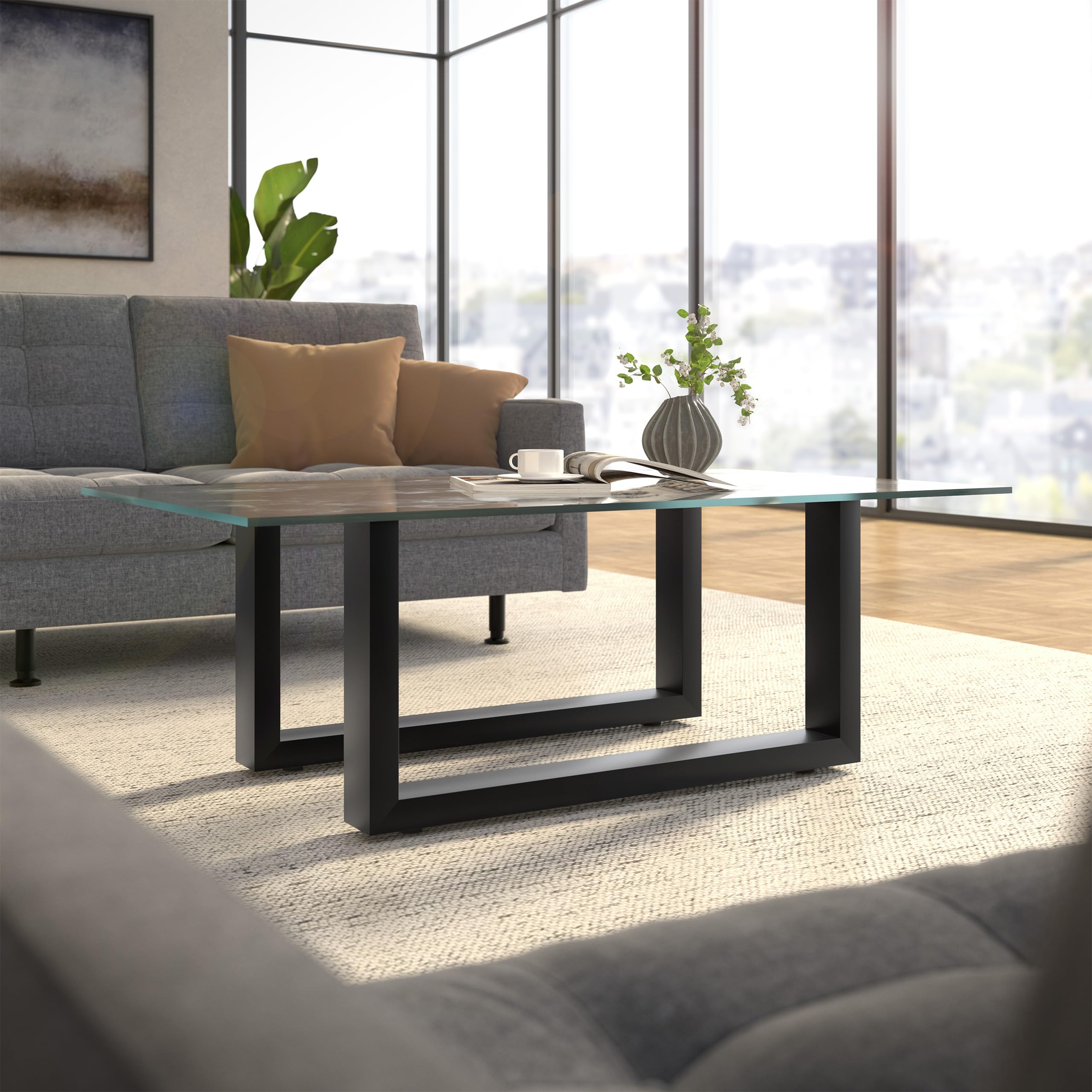 1 paio Basi di Tavolo TAB Acciaionero opaco Profile 80 x 40 mm Altezza 720 mm Profondità 600 mm Pattini di Tavolo Design Industriale Basamento di Pattini di SO-TECH®