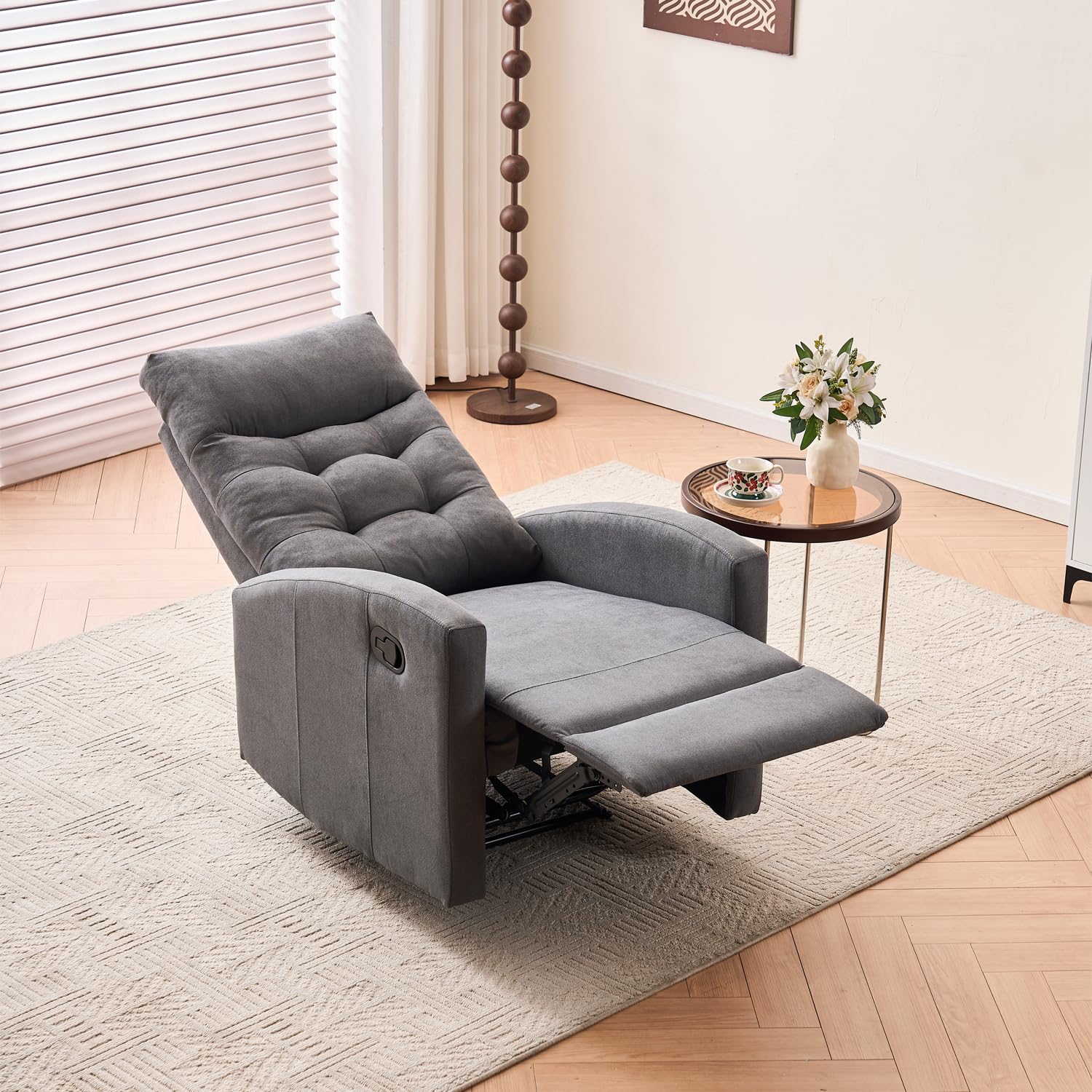 Marvin Poltrona Relax Reclinabile Manuale con Poggiapiedi Solena, Schienale Regolabile Seduta Ergonomica in Tessuto per Arredo Salotto, Soggiorno e Ufficio (Grigio)