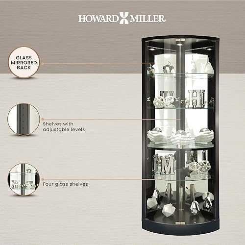 Miniatura 3 de Howard Miller Jaime Corner Curio Cabinet 680-609 - Decoración del hogar con acabado satinado negro, cuatro estantes de vidrio ajustables, vitrina de