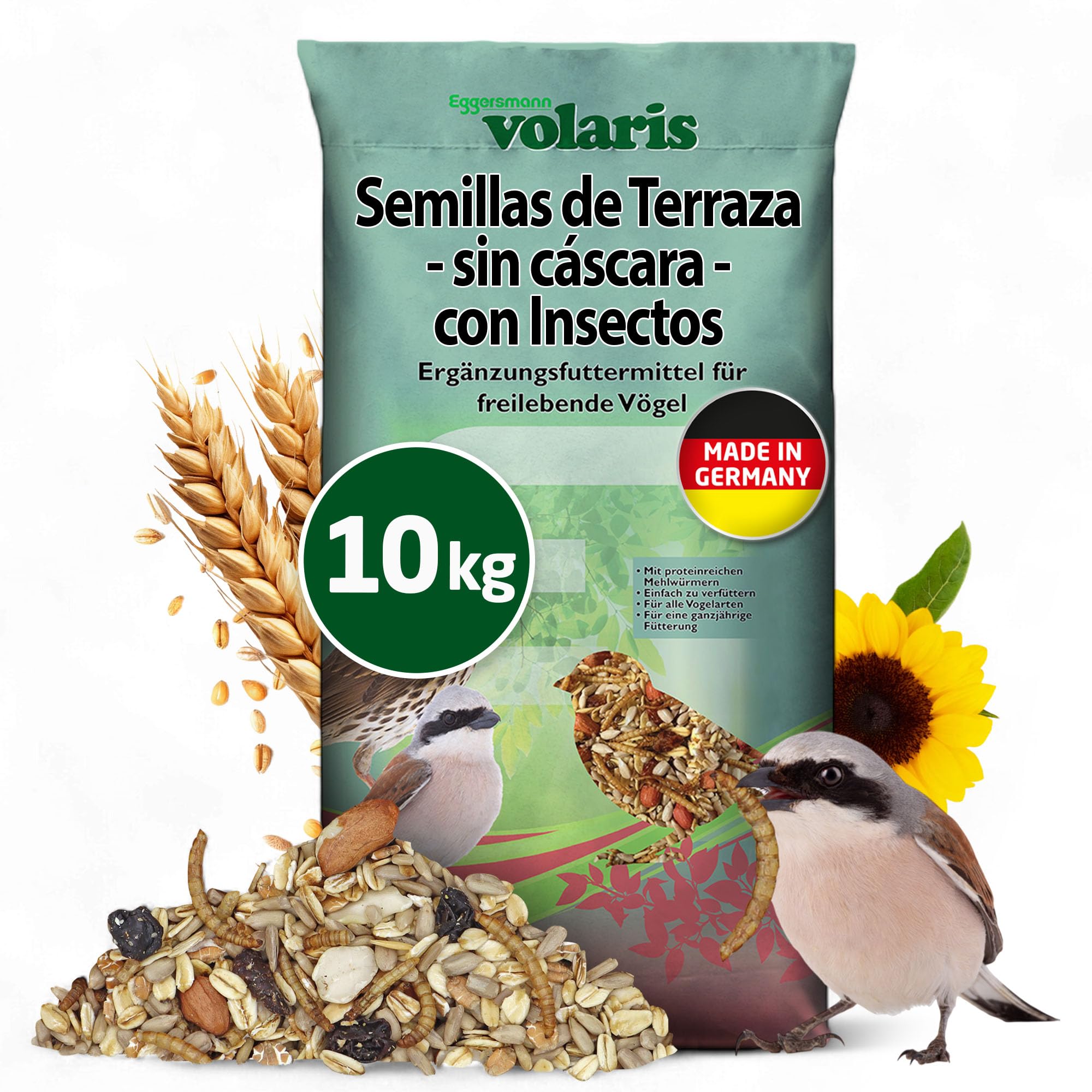 Eggersmann volaris Granos de terraza con insectos de 2,5 kg – Alimento para aves silvestres sin cáscara con gusanos de la harina, semillas de girasol UVM. Alimento para todo el año, rico en proteínas — view 8