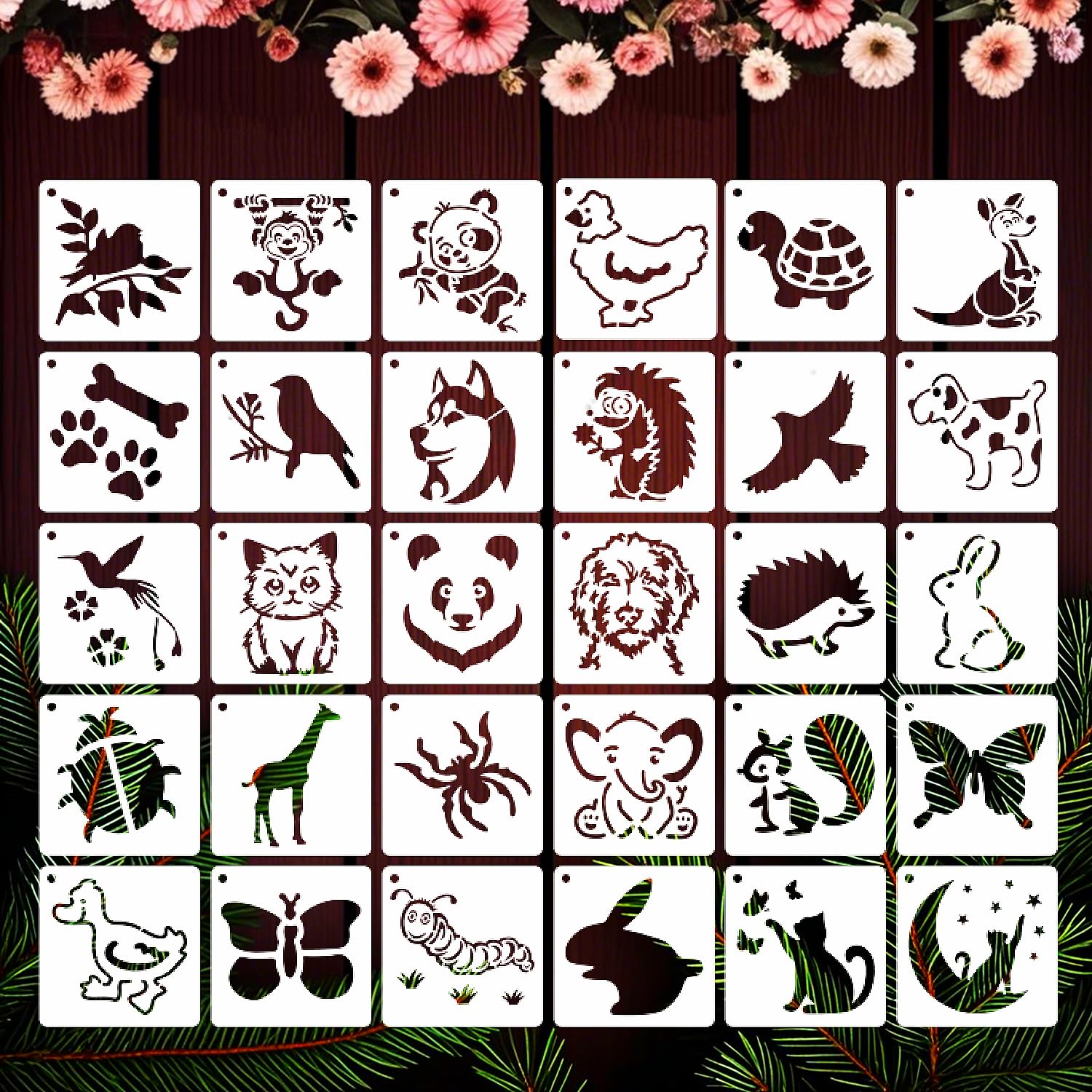 30 Pieces Cute Animal Stencils 3Inch Reusable and Flushable Print Stencils Cat Dog Panda Pattern Templates for Painting on Wood Burning Art