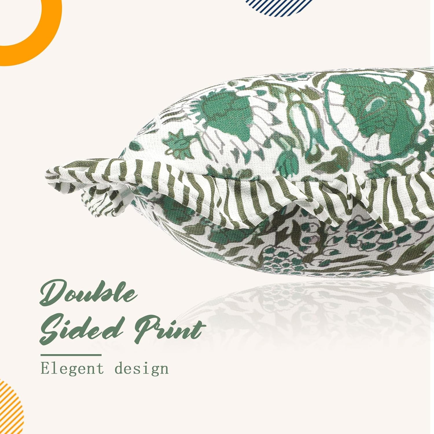 Green Cotton Print Ruffle Pillow Case 14 x 36 Inches Floral Pillow Cover for Bedroom Decoration Couch Sofa - Image 3