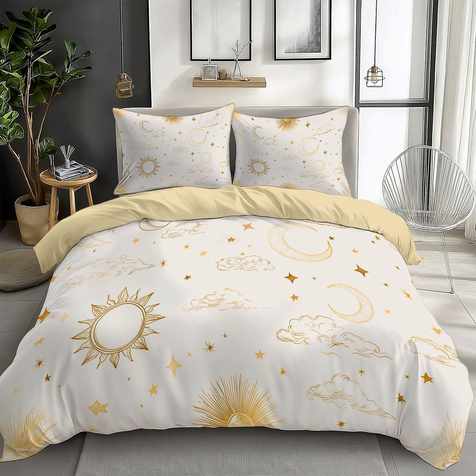 Parure de Lit 140 x 200 Sans Repassage Housse de Couette Résistante aux Plis Fantaisie