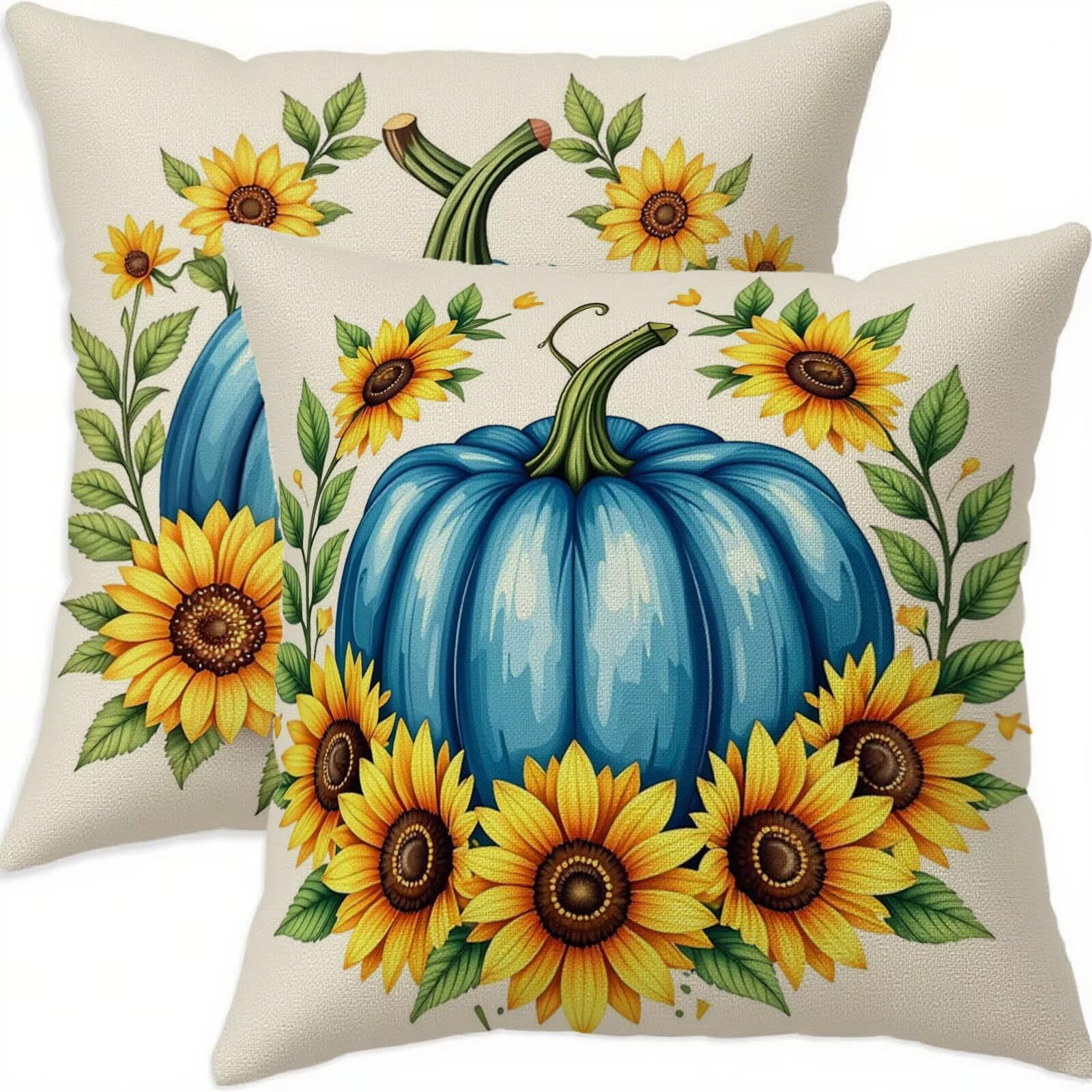 Housse coussin 65x65cm lin bleu haut de gamme fermeture invisible